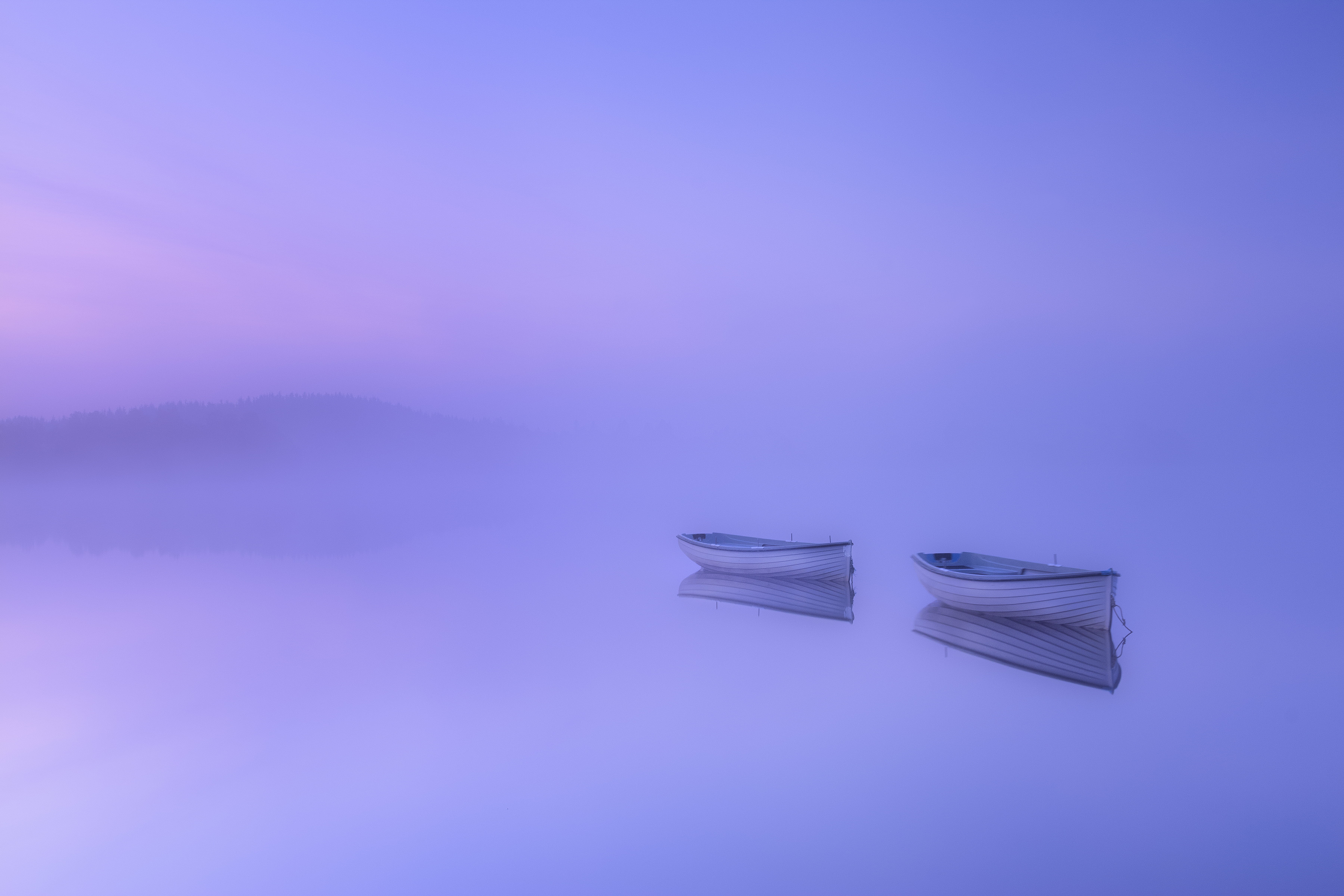 water, misty, Scotland, Trossachs, two, book, canoe, body of water, body, Simple, near, near island, Rowing boat, Loch Rusky, island, 5K, Science, HD Wallpaper