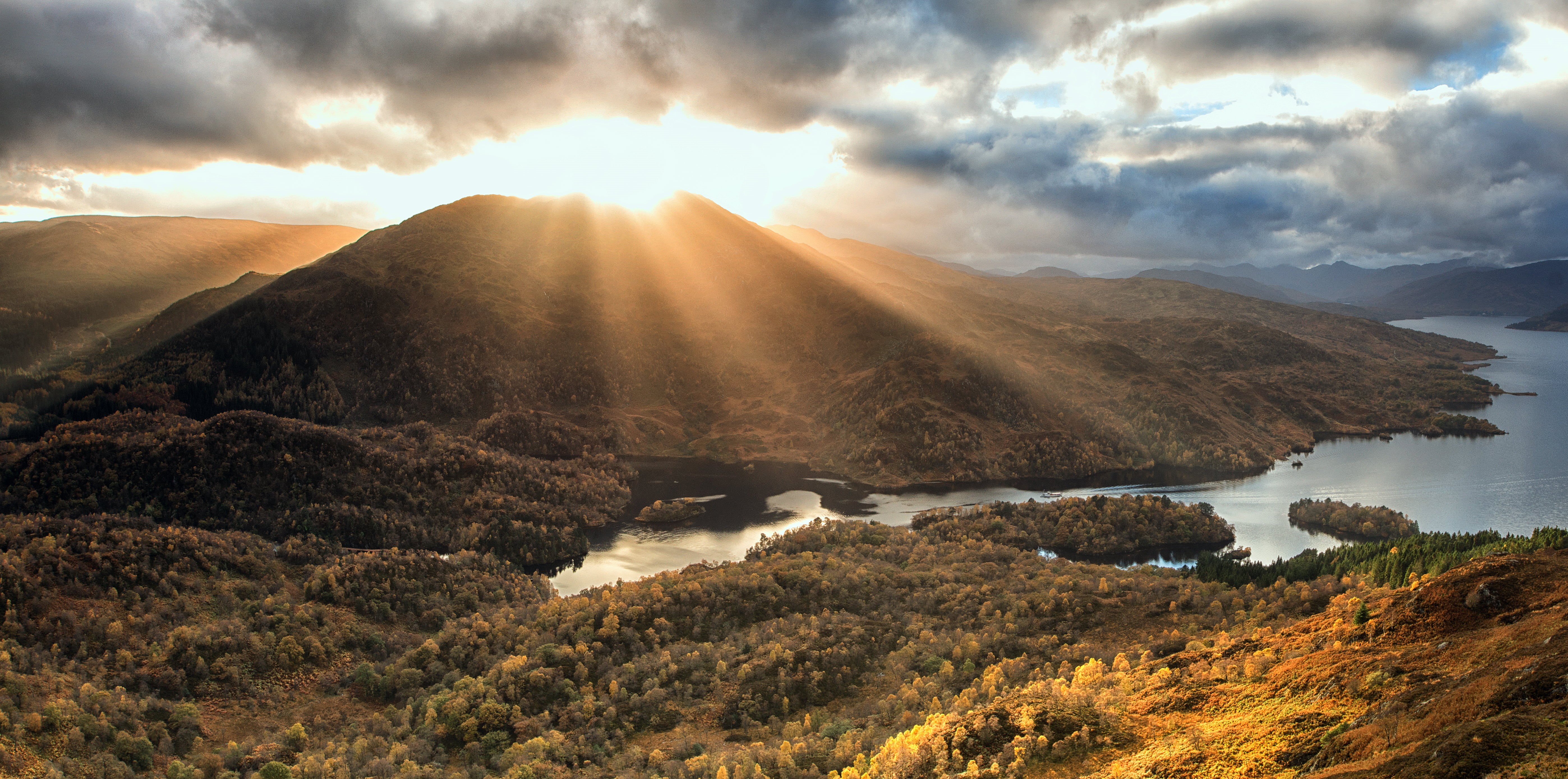 5K, daytime, nature, Scotland, sunset, Sunfall, brown mountain, outdoors, scenics, cloud - Sky, lake, sky, travel, Trossachs, brown, Goblin, beauty In Nature, HD Wallpaper