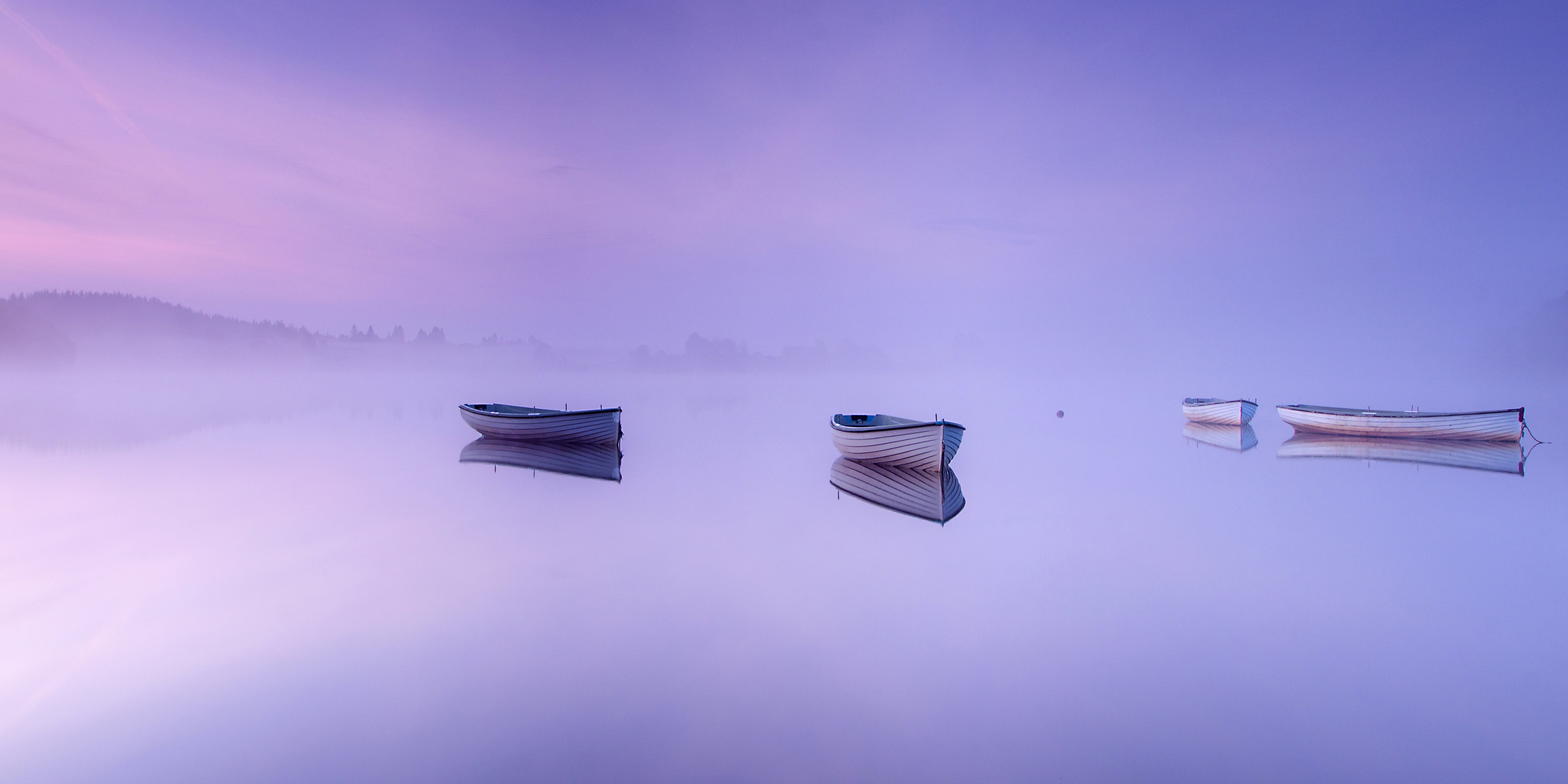Scotland, Rowing boat, calm, body of water, body, morning, daytime, Breathing Space, boat, Loch Rusky, Trossachs, Landscape, mist, water, 5K, peaceful, HD Wallpaper