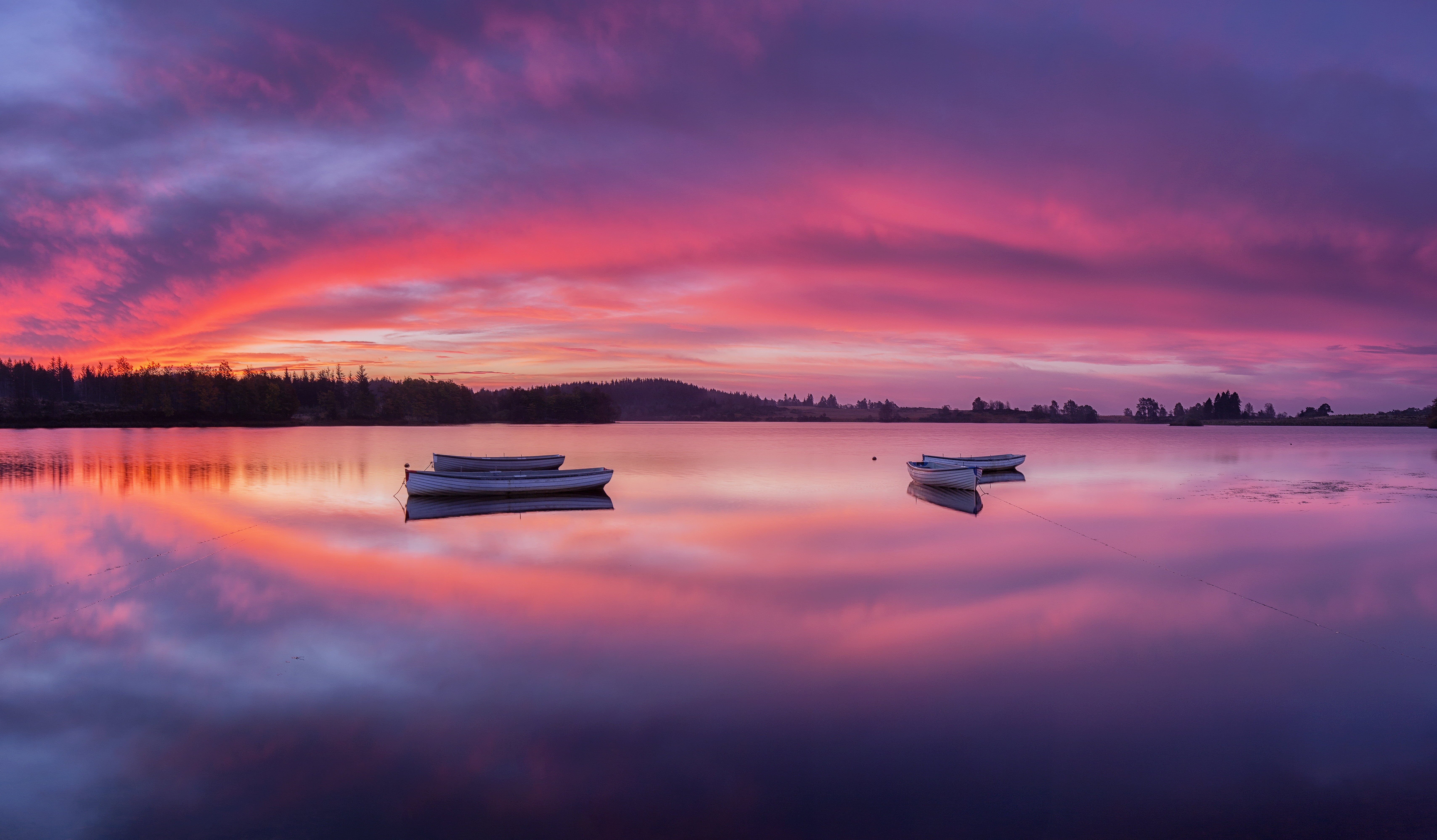 reflection, mode of transportation, transportation, scotland, idyllic, outdoors, purple, non-urban scene, sky, sunset, cloud - sky, tranquil scene, dramatic sky, HD Wallpaper