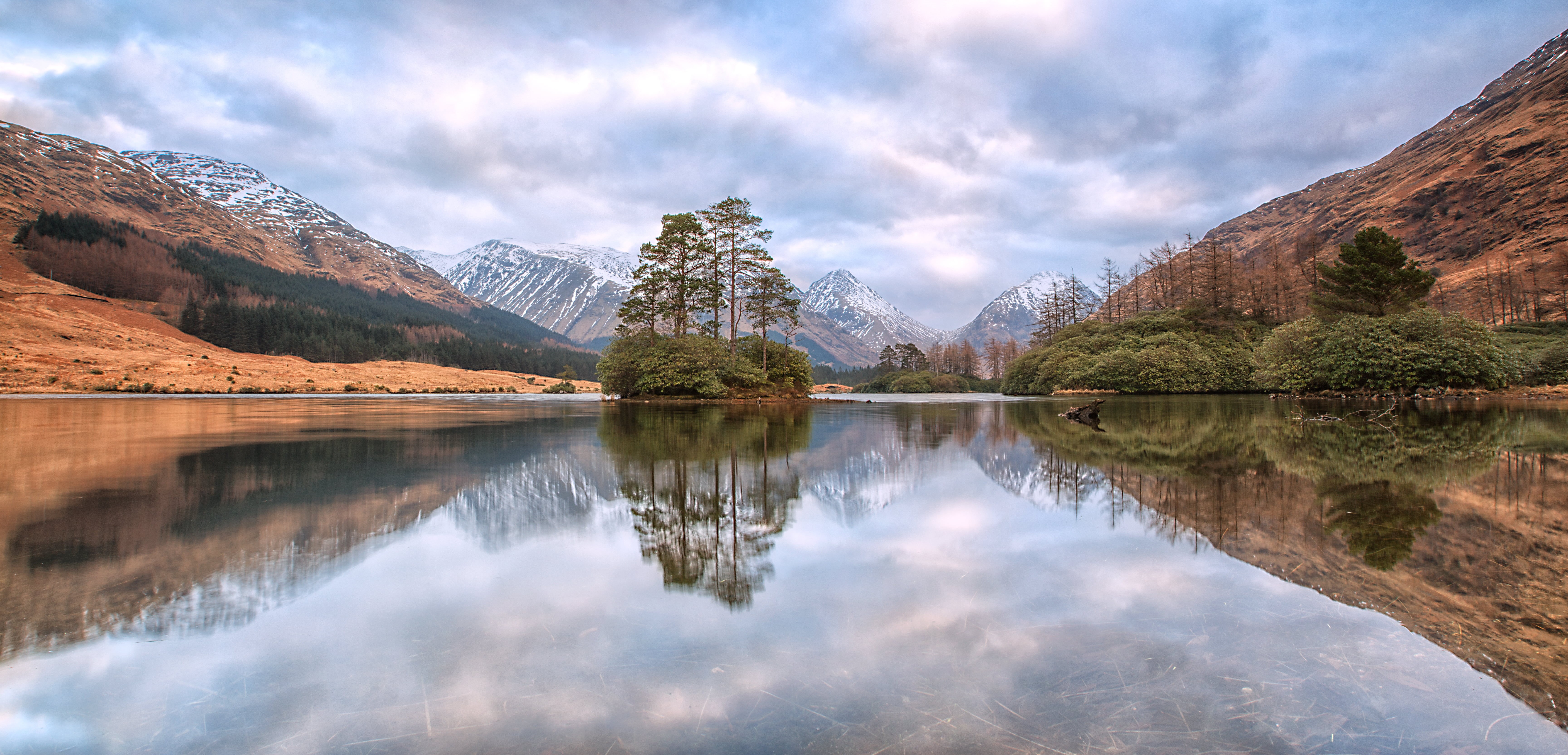 reflection, clear, water, mountain Peak, famous Place, Scotland, Urr, mountain, landscape, Glen Etive, beauty In Nature, tree, lake, scotlands, Lochan, HD Wallpaper