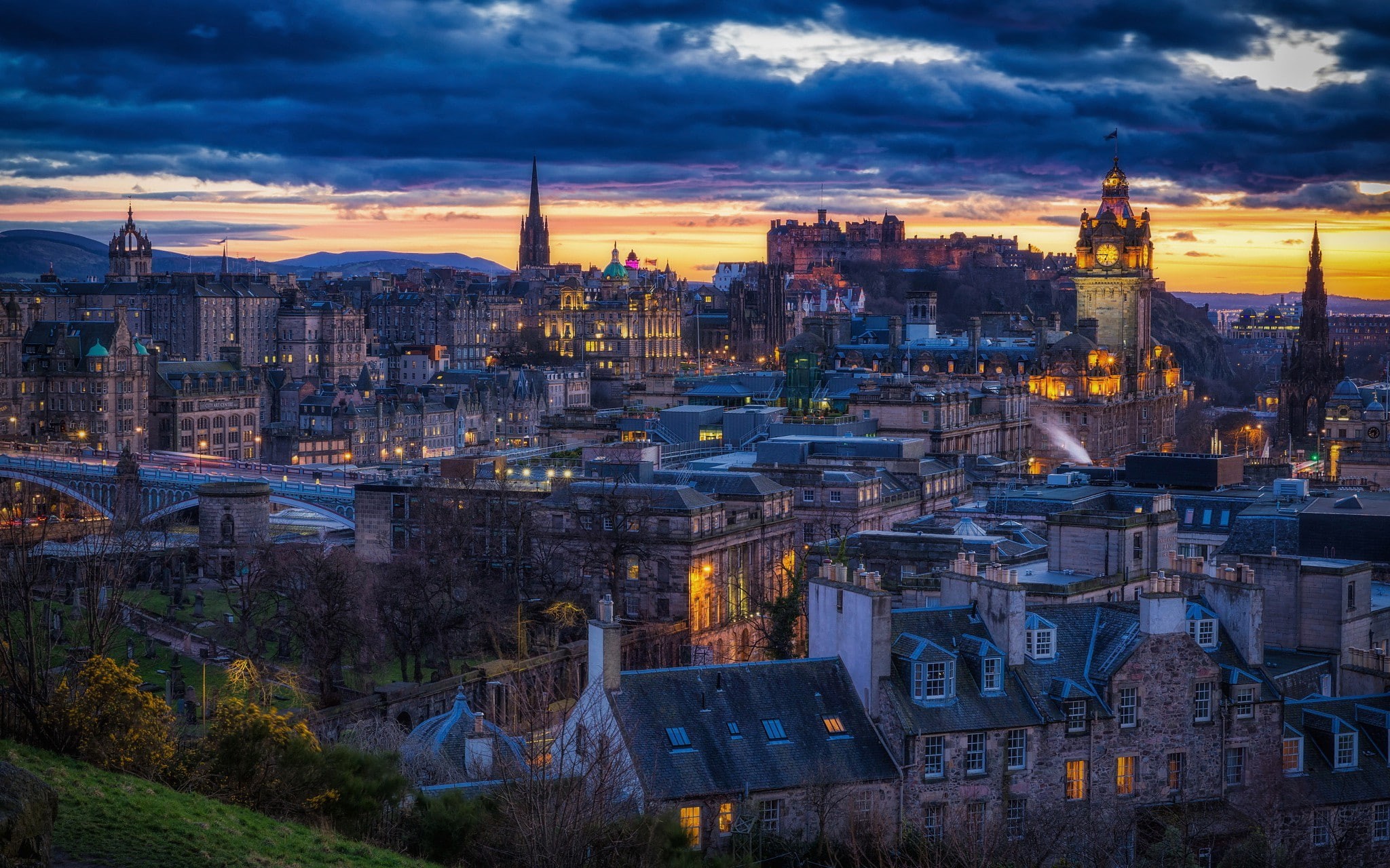 photo, clouds, light, evening, aerial, Scotland, 1080P, london, city, Edinburgh, house, HD Wallpaper