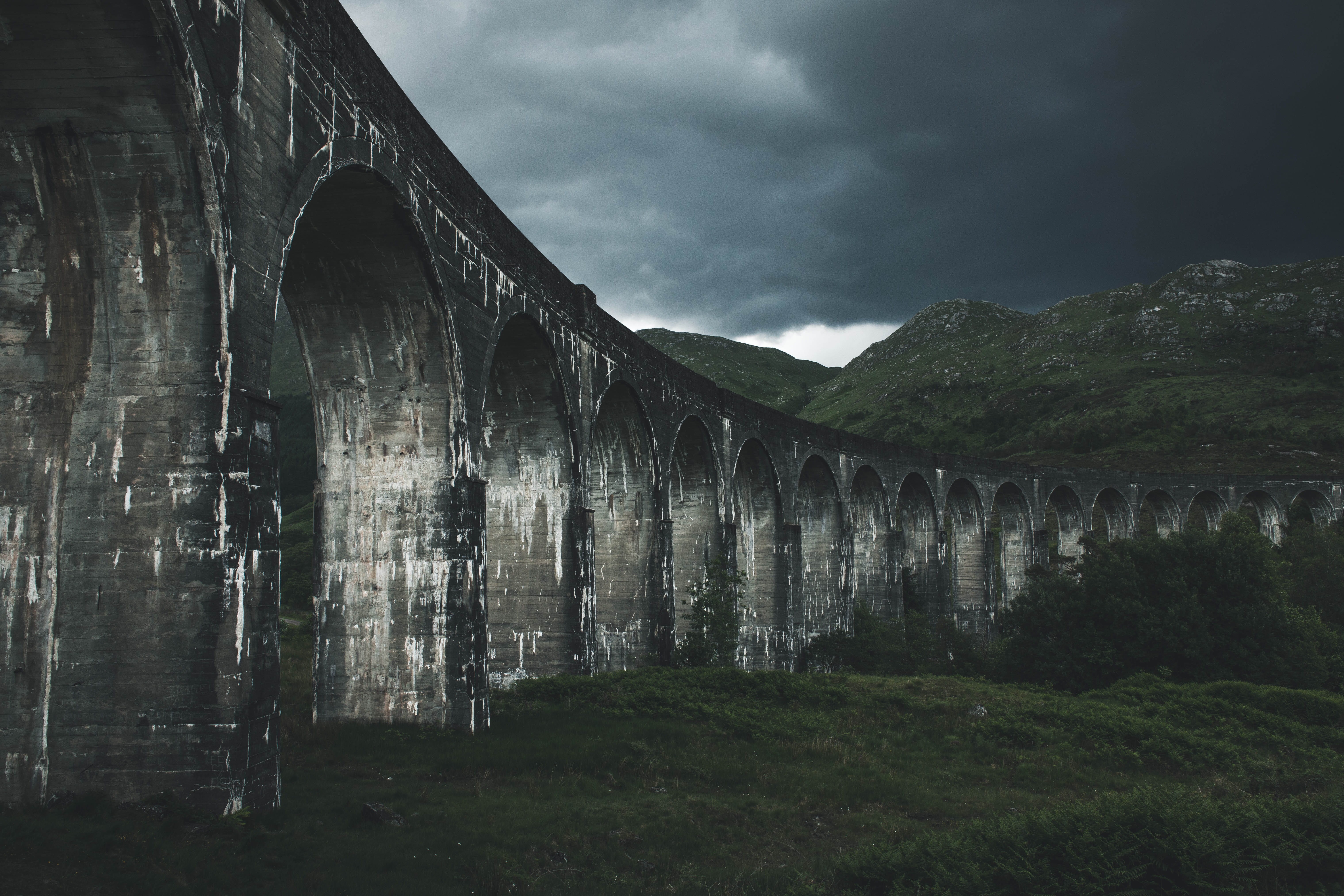 nature, grey sky, grey, arch, harry potter, hogwarts express, landmark, architecture, photography, concrete, scenics - nature, moody, landscape, bridge, HD Wallpaper
