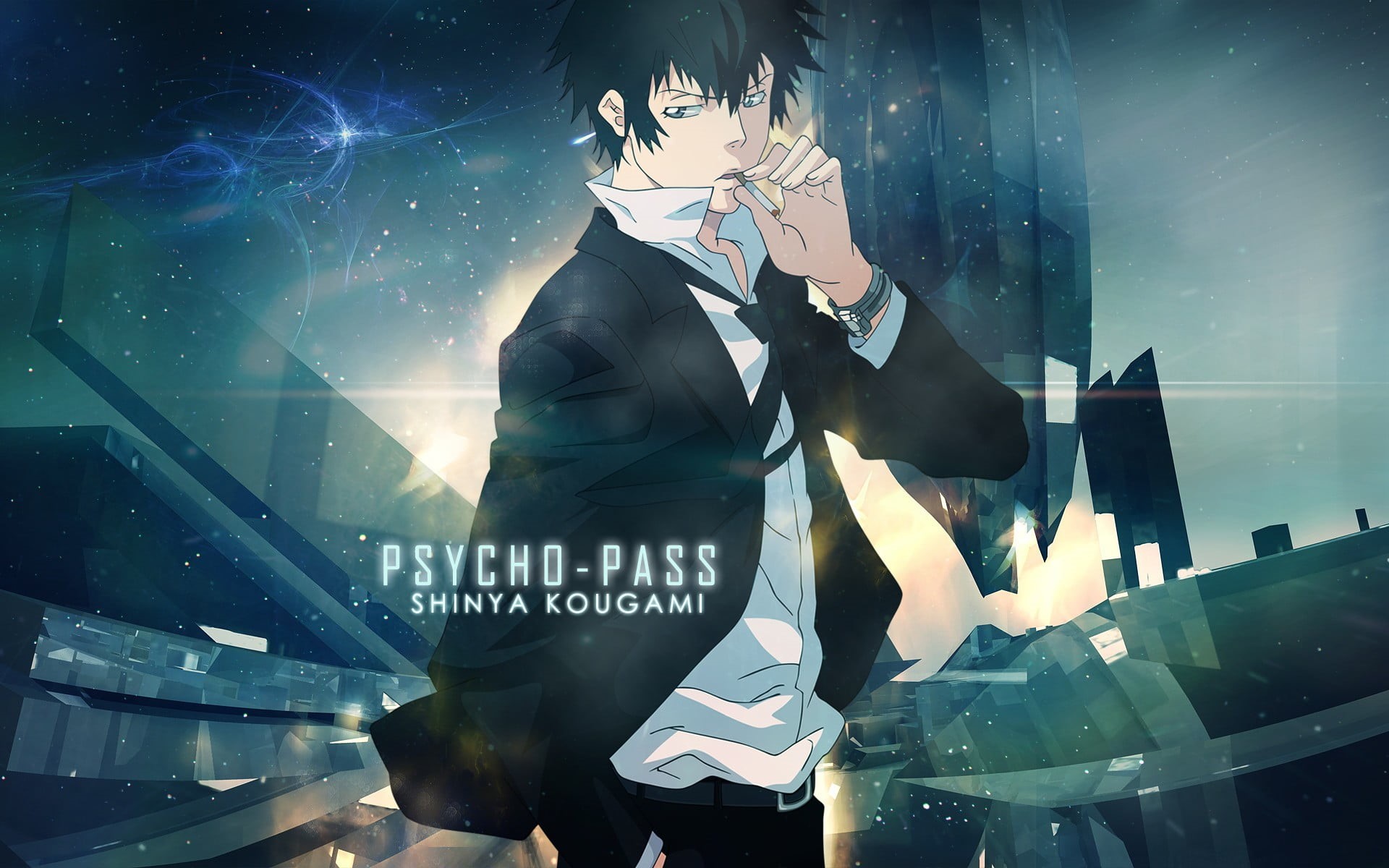 technology, Psycho-Pass, architecture, representation, anime boys, one person, communication, night, composite image, pass, fashion, young adult, built structure, HD Wallpaper