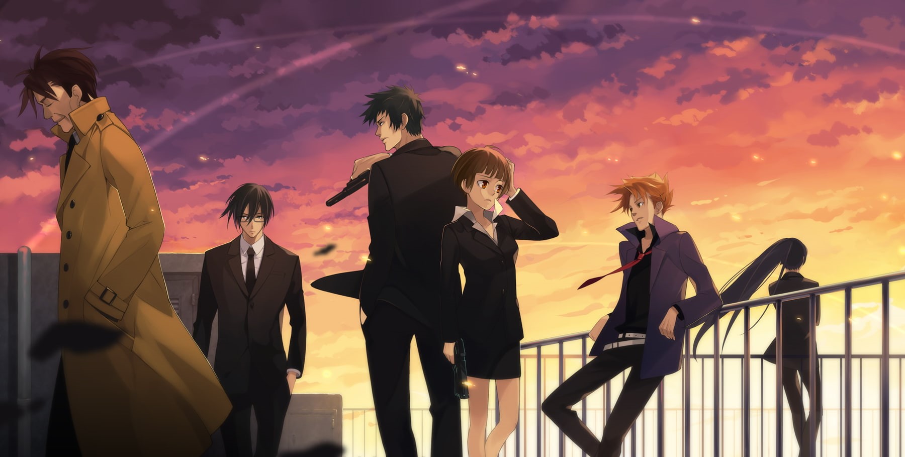 young adult, Psycho-Pass, standing, group of people, 720P, cloud - sky, Tsunemori Akane, nature, railing, leisure activity, Kougami Shinya, well-dressed, HD Wallpaper