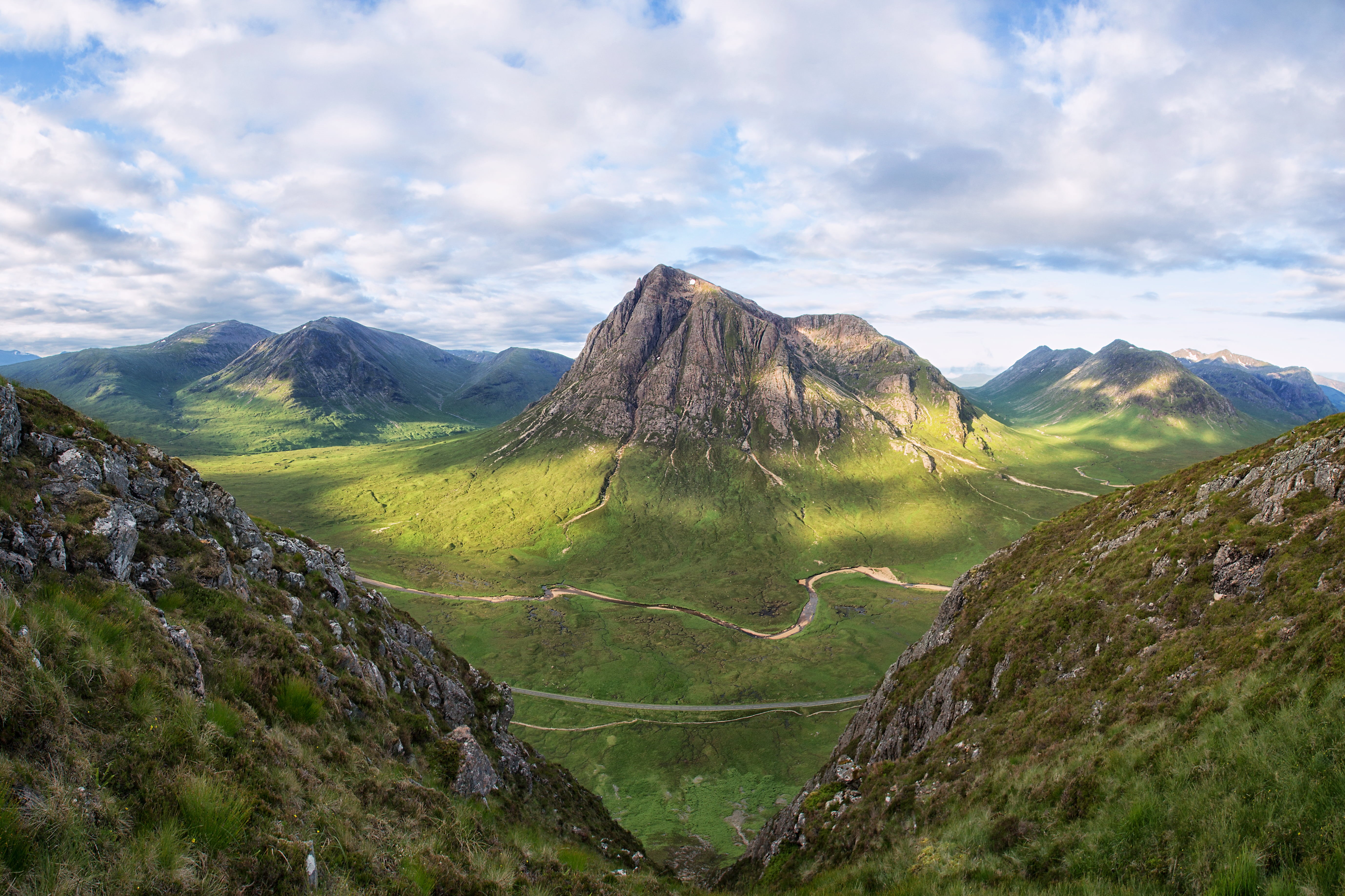 hiking, photography, Highlands, aerial view, mountain, mountain Peak, landscape, aerial, 5K, Scotland, mountains, Glencoe, scenics, view, outdoors, highlands, HD Wallpaper
