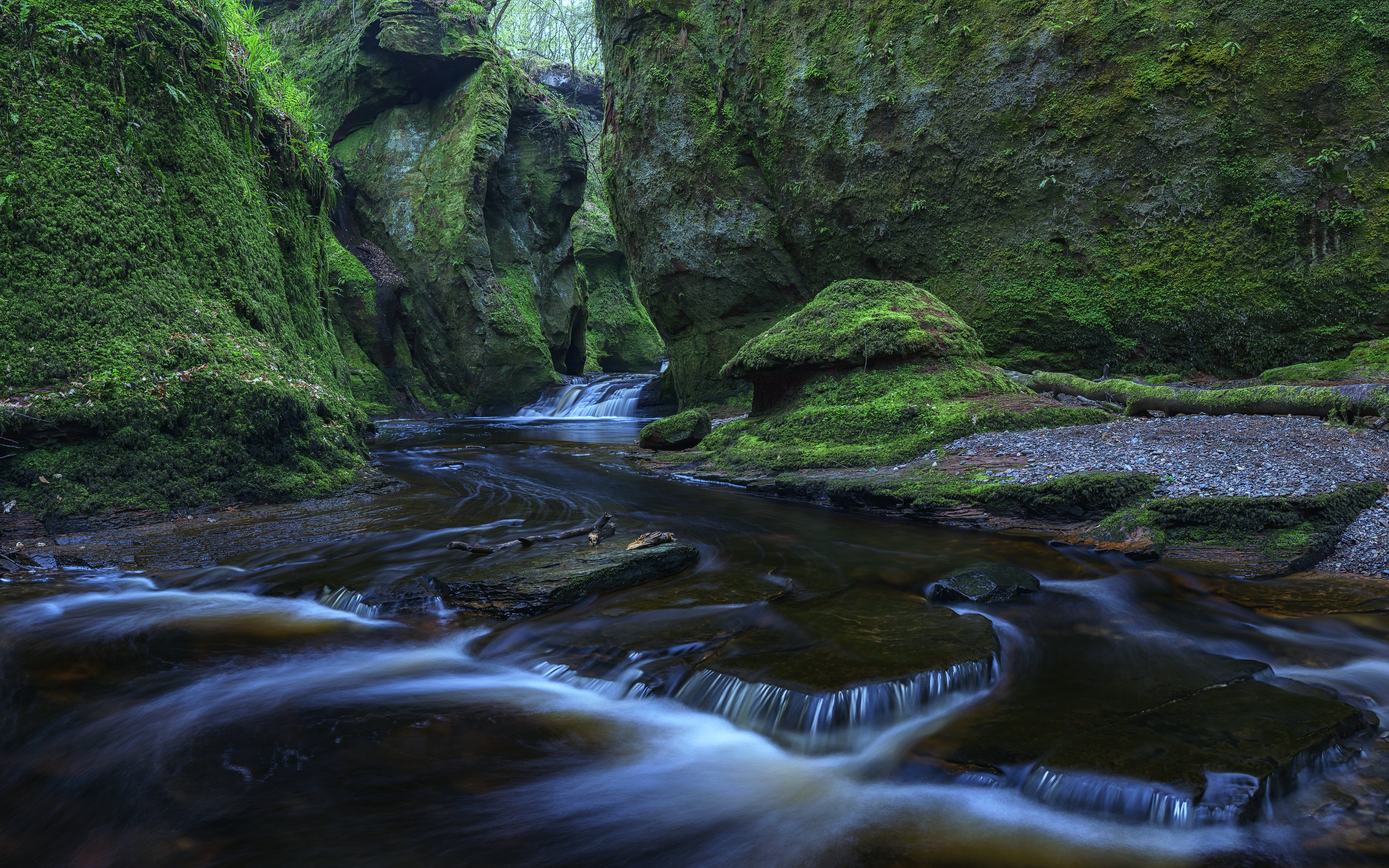 Devils Pulpit, outdoors, nature, forest, green, 5K, scenics, body, mountain, Scotland, Landscape, stream, green mountain, water, rock - Object, river, HD Wallpaper