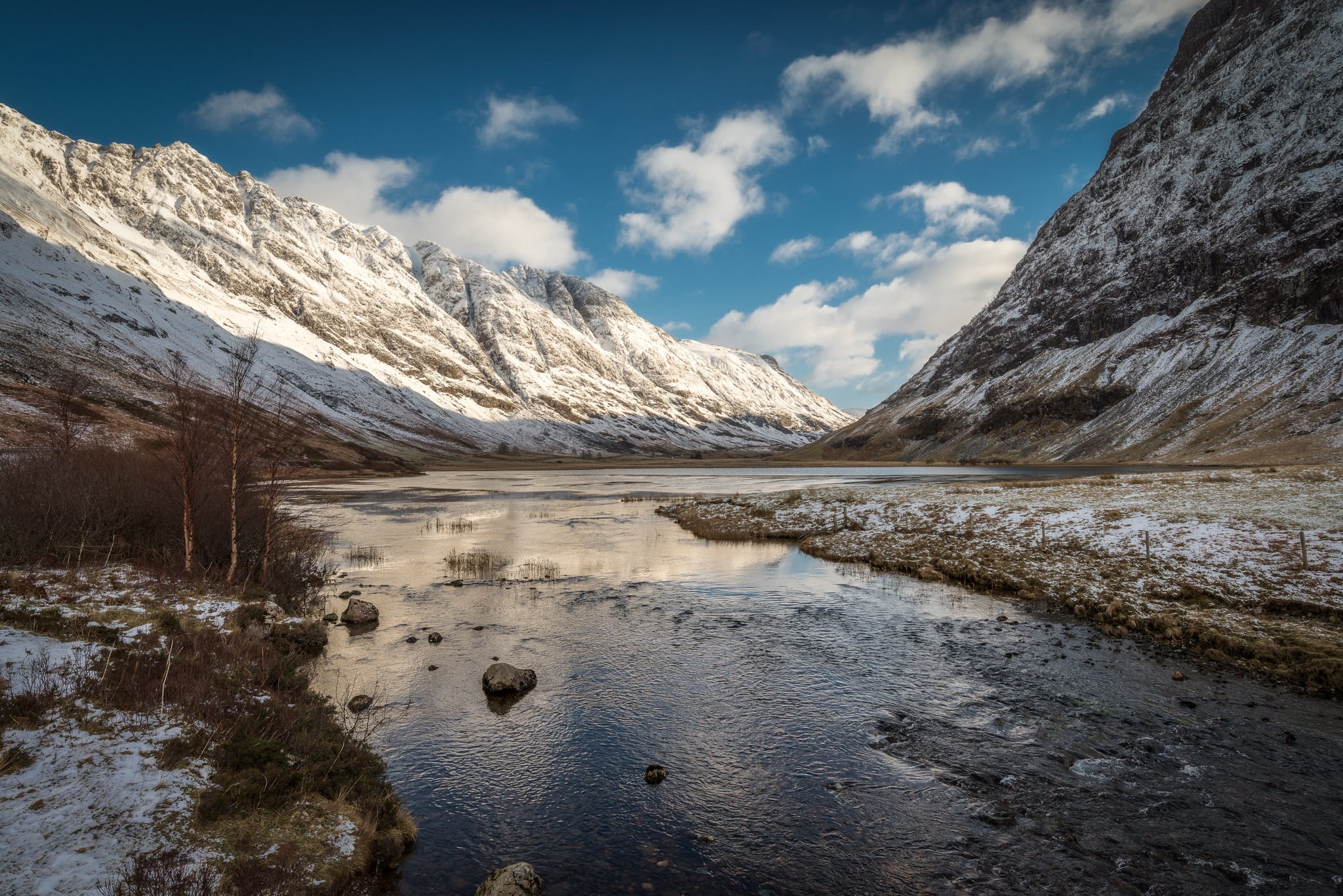 rugged, mountain, water, mountains, snow  river, snow, nature, covered, river, Nikon D800E, UK, lake, Scotland, scenics, landscape, outdoors, Scottish Highlands, HD Wallpaper