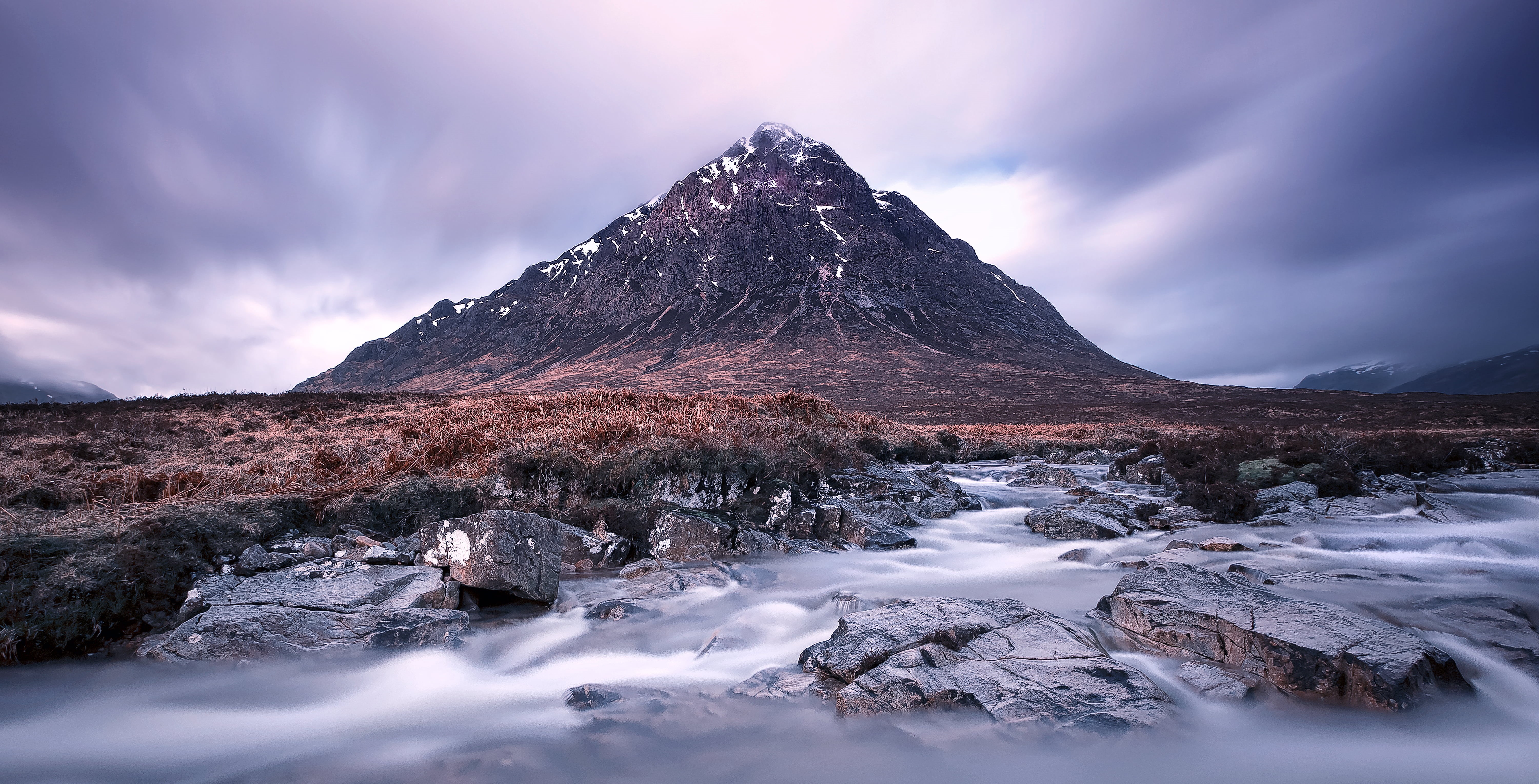 photography, white, nature, River, clouds, beauty In Nature, travel, daytime, landscape, ice, Glencoe, long exposure, sky, outdoors, brown mountain, snow, HD Wallpaper