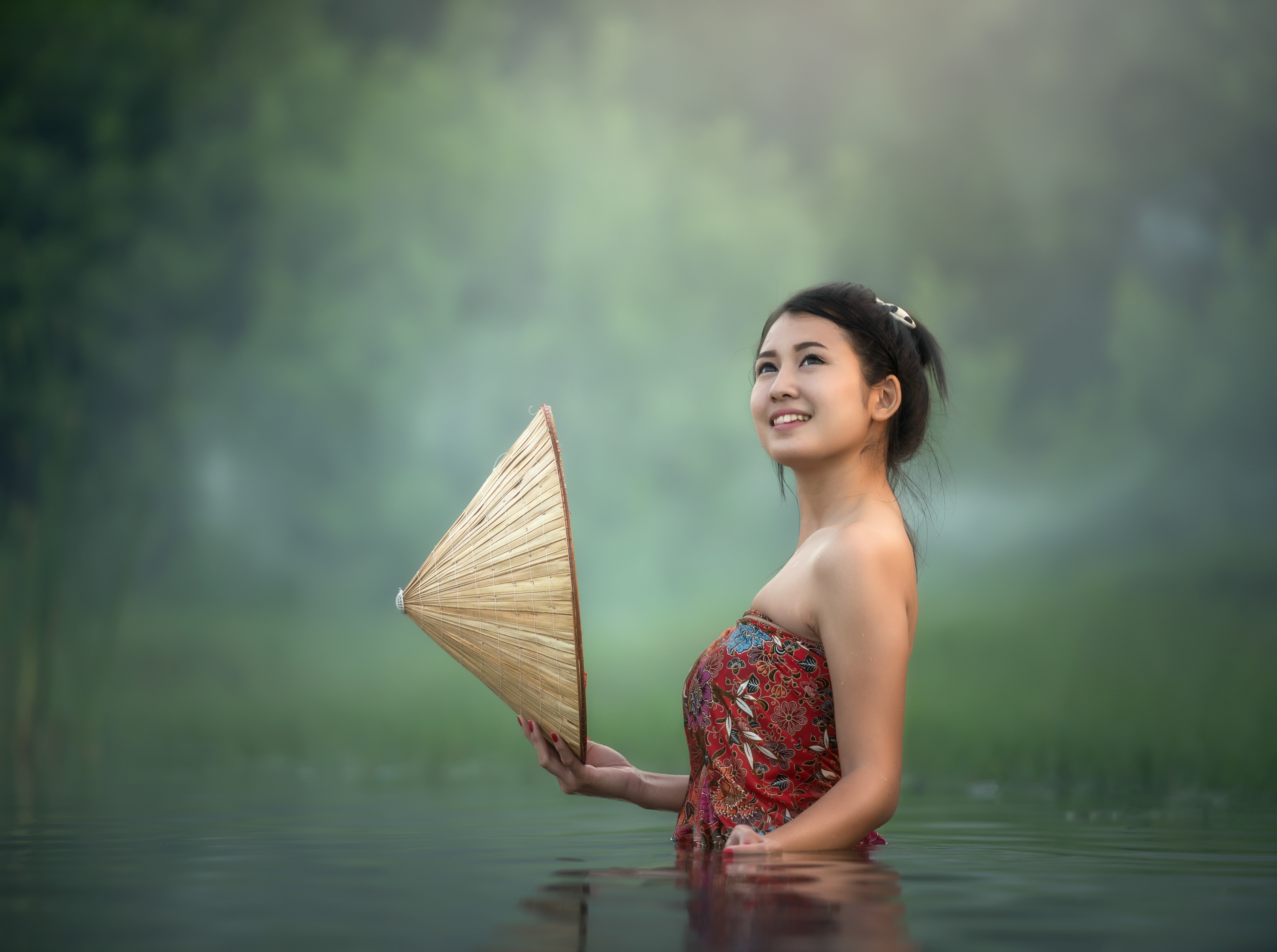 bathing, visit, waterfront, Others, clothing, young adult, nature, asian conical hat, Tropical, portrait, Asia, focus on foreground, farmers hat, Outdoor, HD Wallpaper