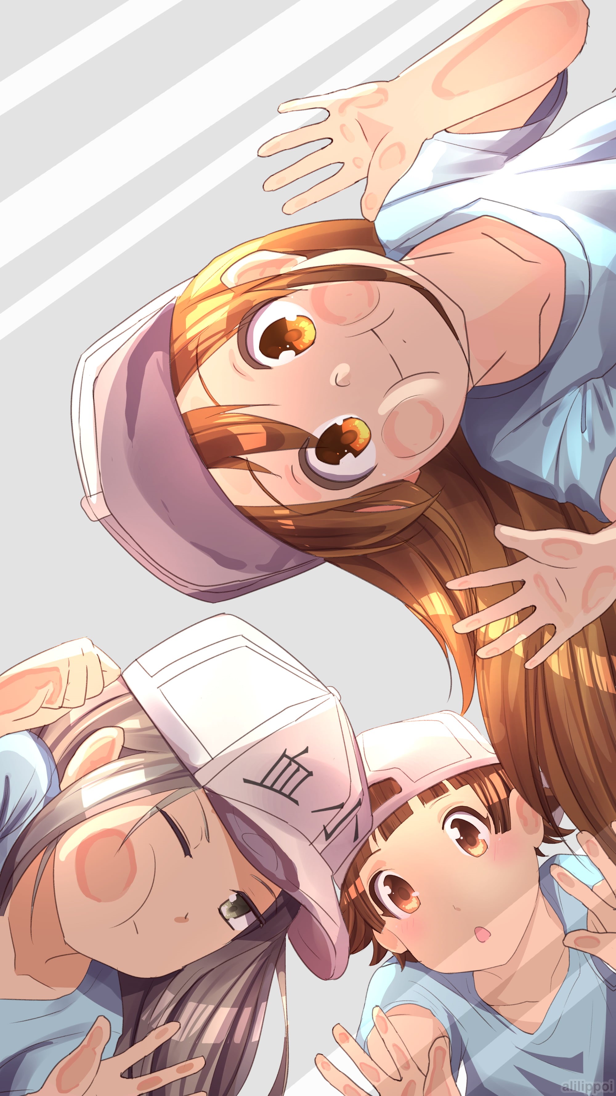 human representation, anime girls, smiling, adult, mammal, emotion, Platelet-chan, females, child, portrait, blonde, digital composite, Hataraku Saibou, Phone HD Wallpaper
