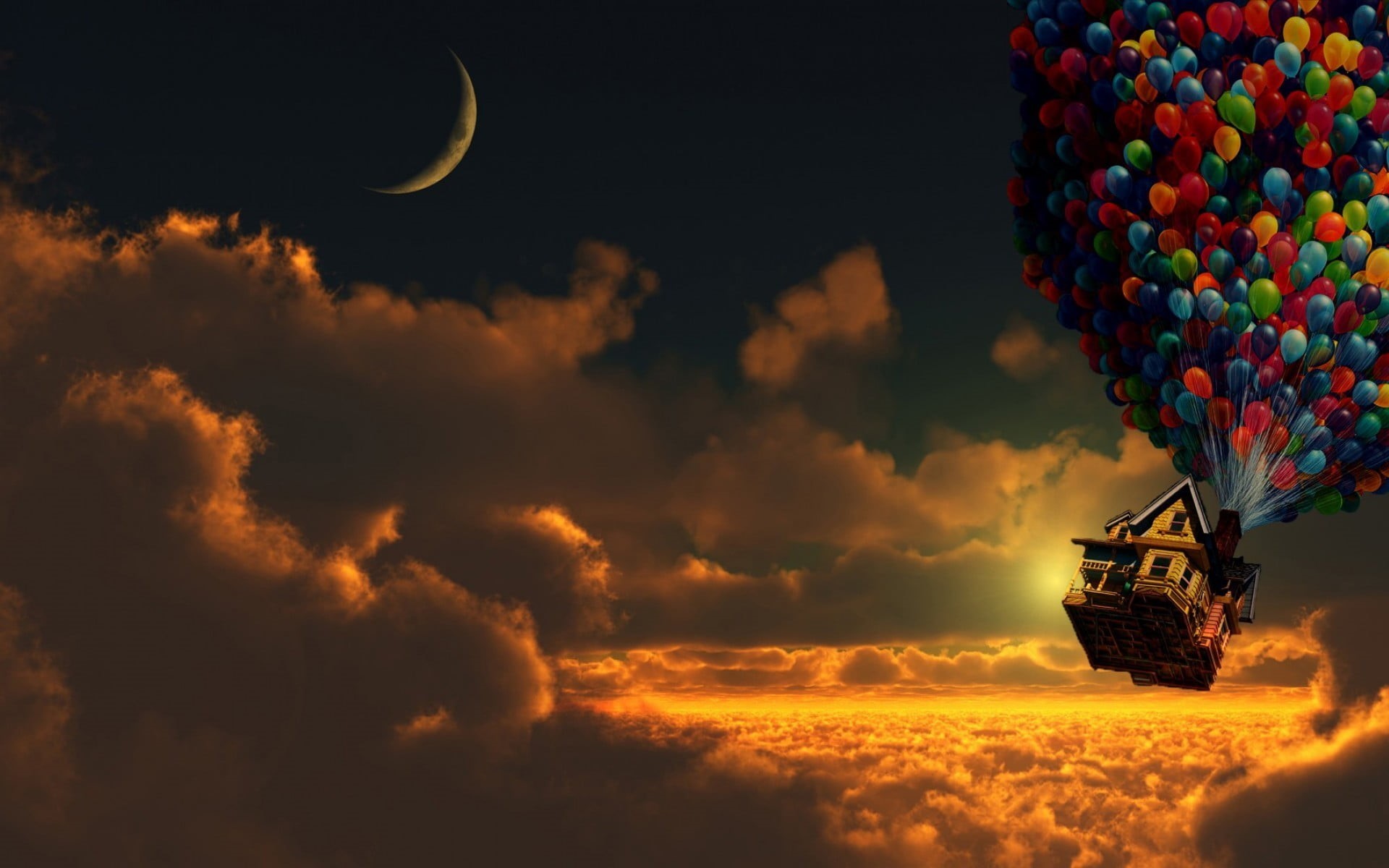 digital composite, tranquility, outdoors, scenics - nature, mode of transportation, nature, transportation, clouds, digital, Moon, beauty in nature, craft, HD Wallpaper