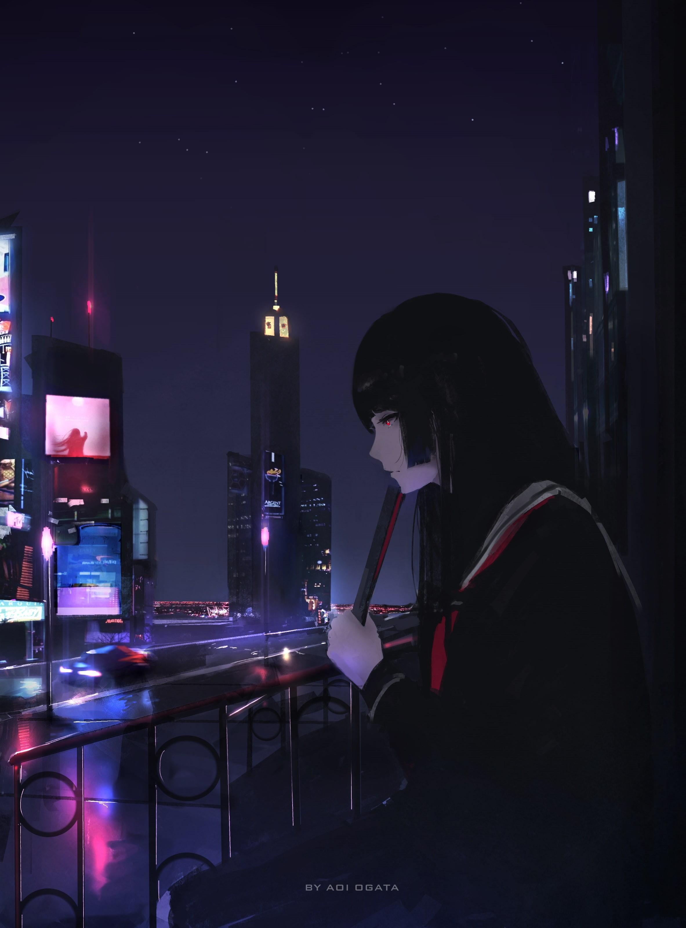 profile view, communication, anime girls, adult, technology, 2K, three quarter length, hood - clothing, Enma Ai, Aoi Ogata, waist up, women, dark, Jigoku Shoujo, Phone HD Wallpaper