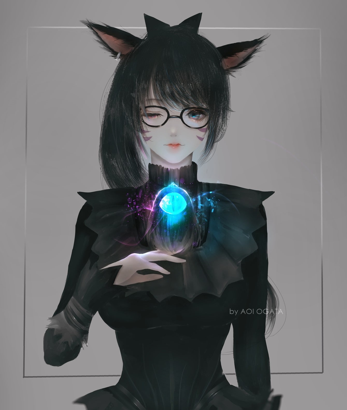 digital composite, Final Fantasy XIV, mystery, illuminated, connection, standing, front view, 720P, glowing, adult, hair, comic art, witch, sphere, hairstyle, Phone HD Wallpaper