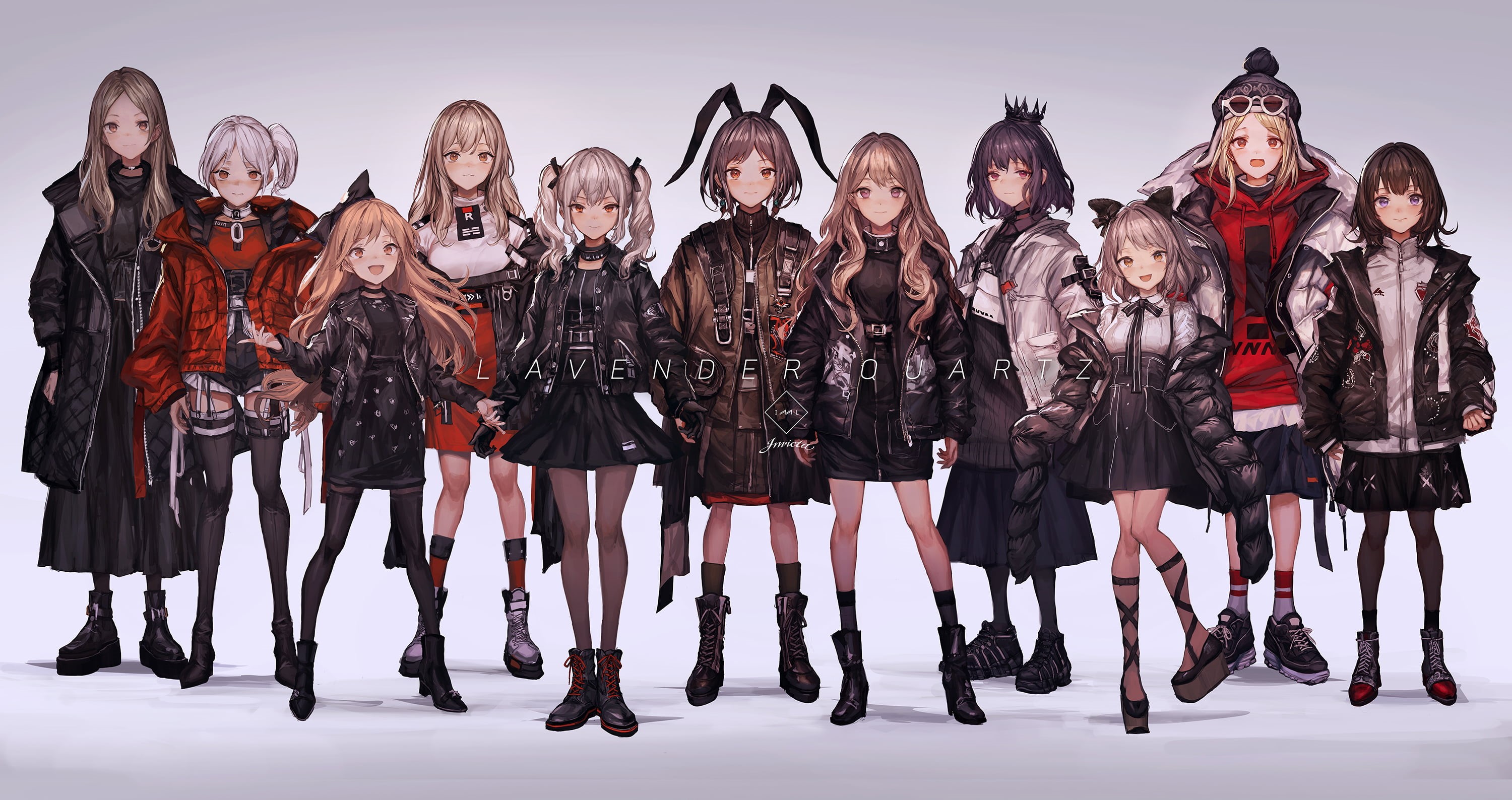 standing, THE-LM7, togetherness, warm clothing, group of people, clothing, large group of people, in a row, front view, young women, original characters, HD Wallpaper