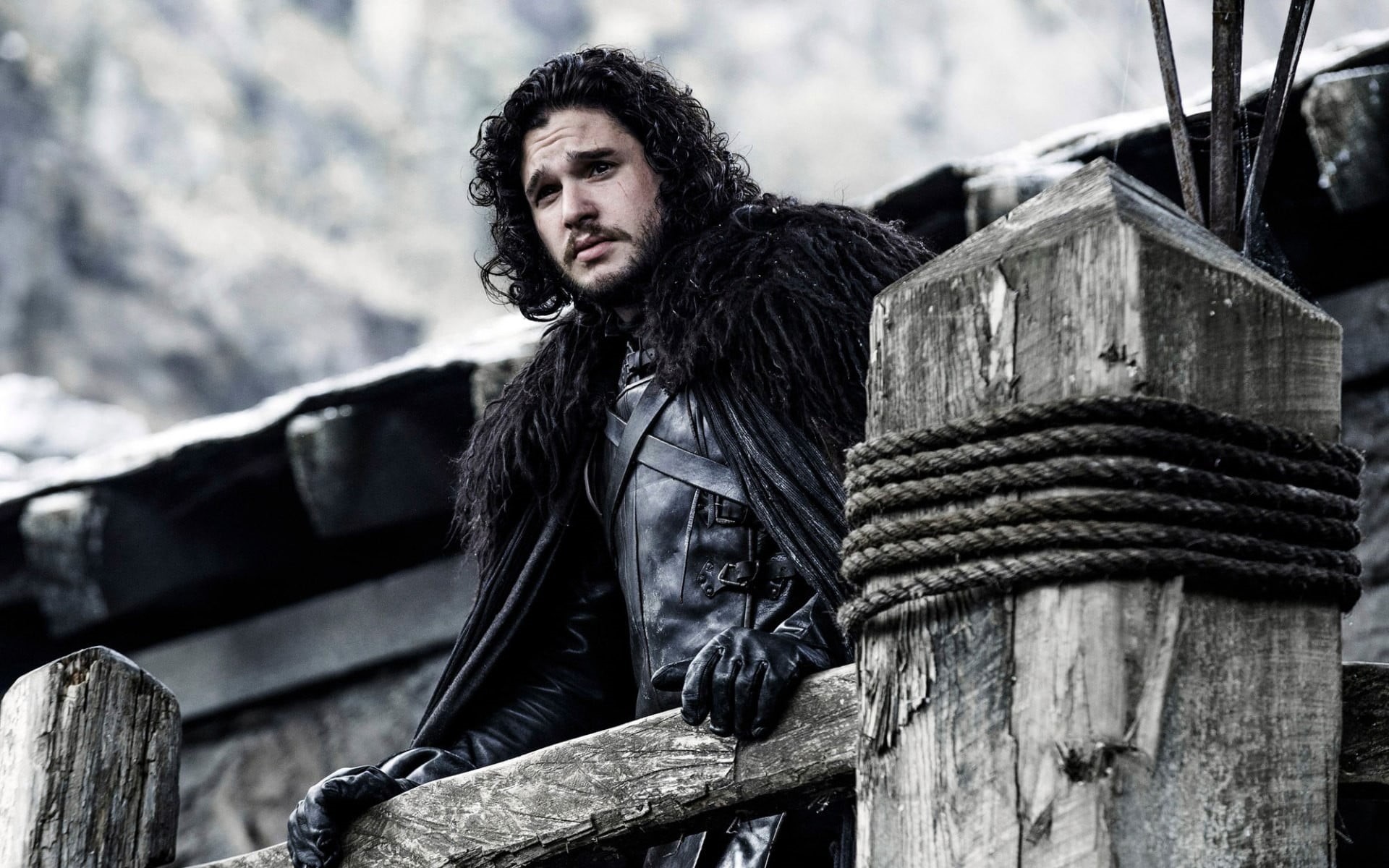 Castle Black, scarf, Jon Snow, game, actor, looking away, warm clothing, real people, men, hairstyle, outdoors, 1080P, focus on foreground, lifestyles, HD Wallpaper