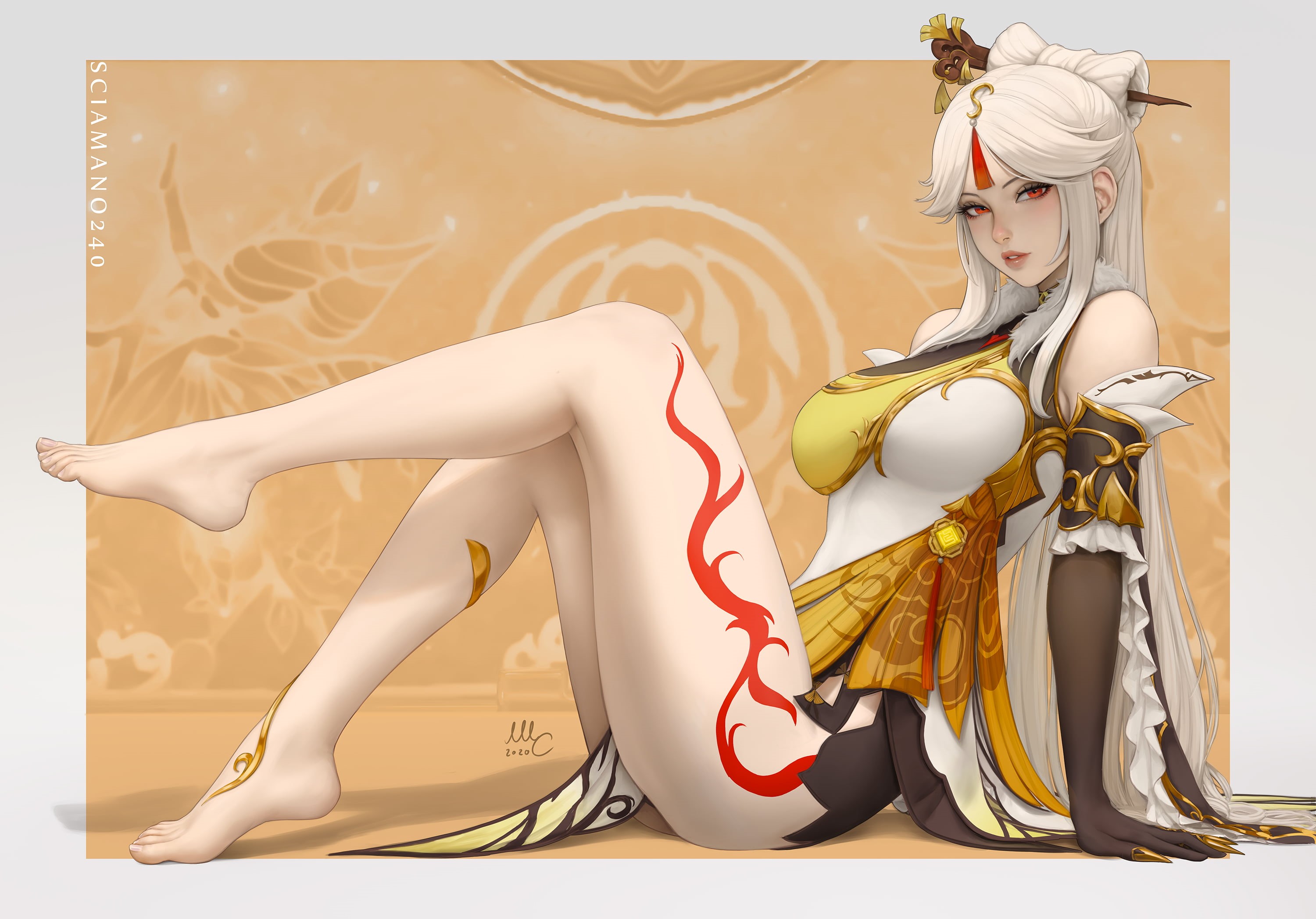 artwork, illustration, video game girls, fantasy art, video games, anime girls, video game characters, long hair, Sciamano240, 2K, fantasy girl, Ningguang (Genshin Impact), HD Wallpaper