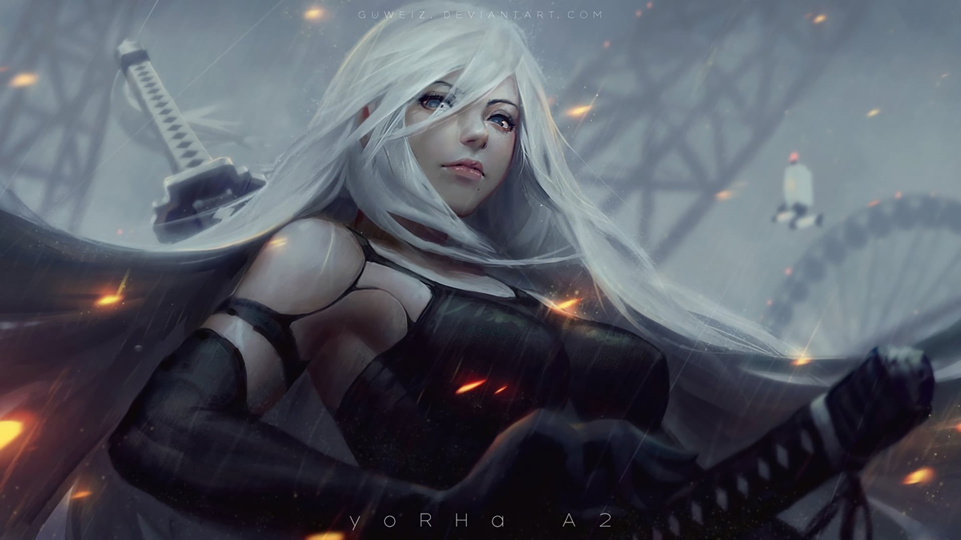 one person, A2 (Nier: Automata), young adult, beautiful people, adult, Nier: Automata, illuminated, nature, reflection, beautiful woman, women, 1080P, HD Wallpaper