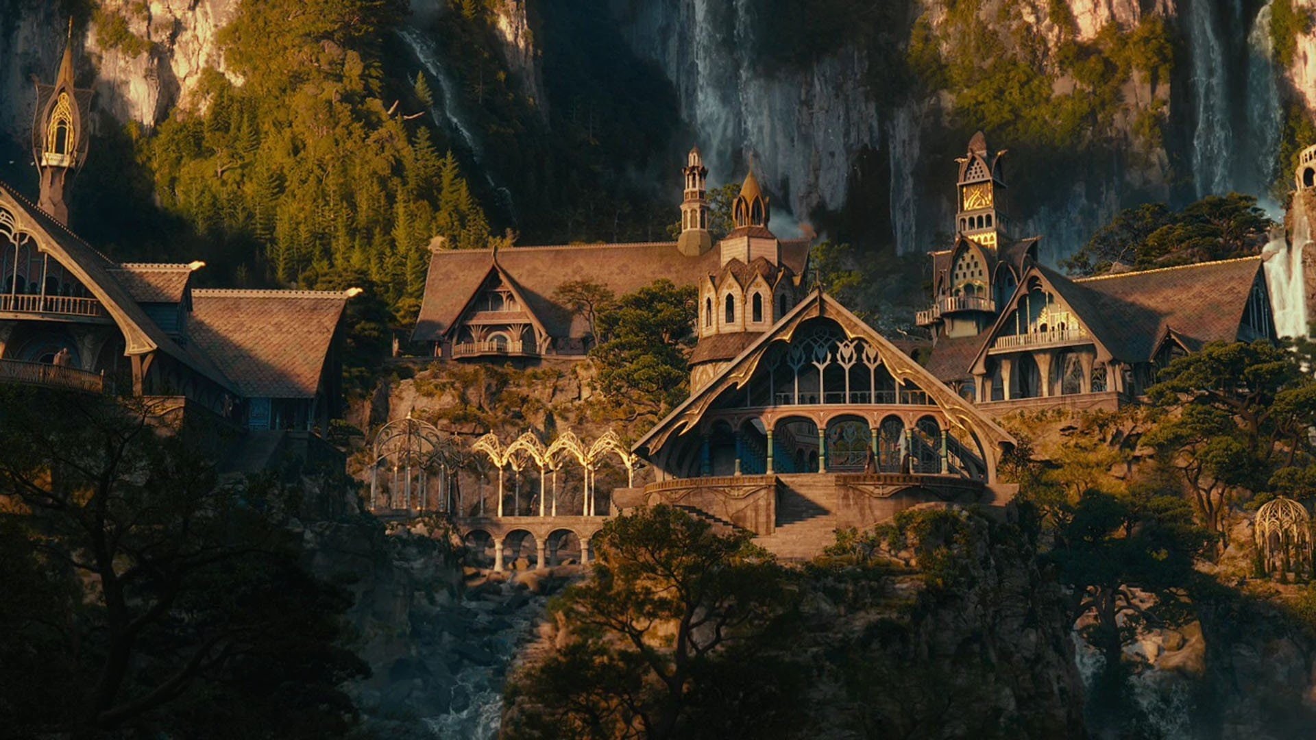 hobbit, movies, houses, 1080P, fictional, landscapes, rivendell, HD Wallpaper