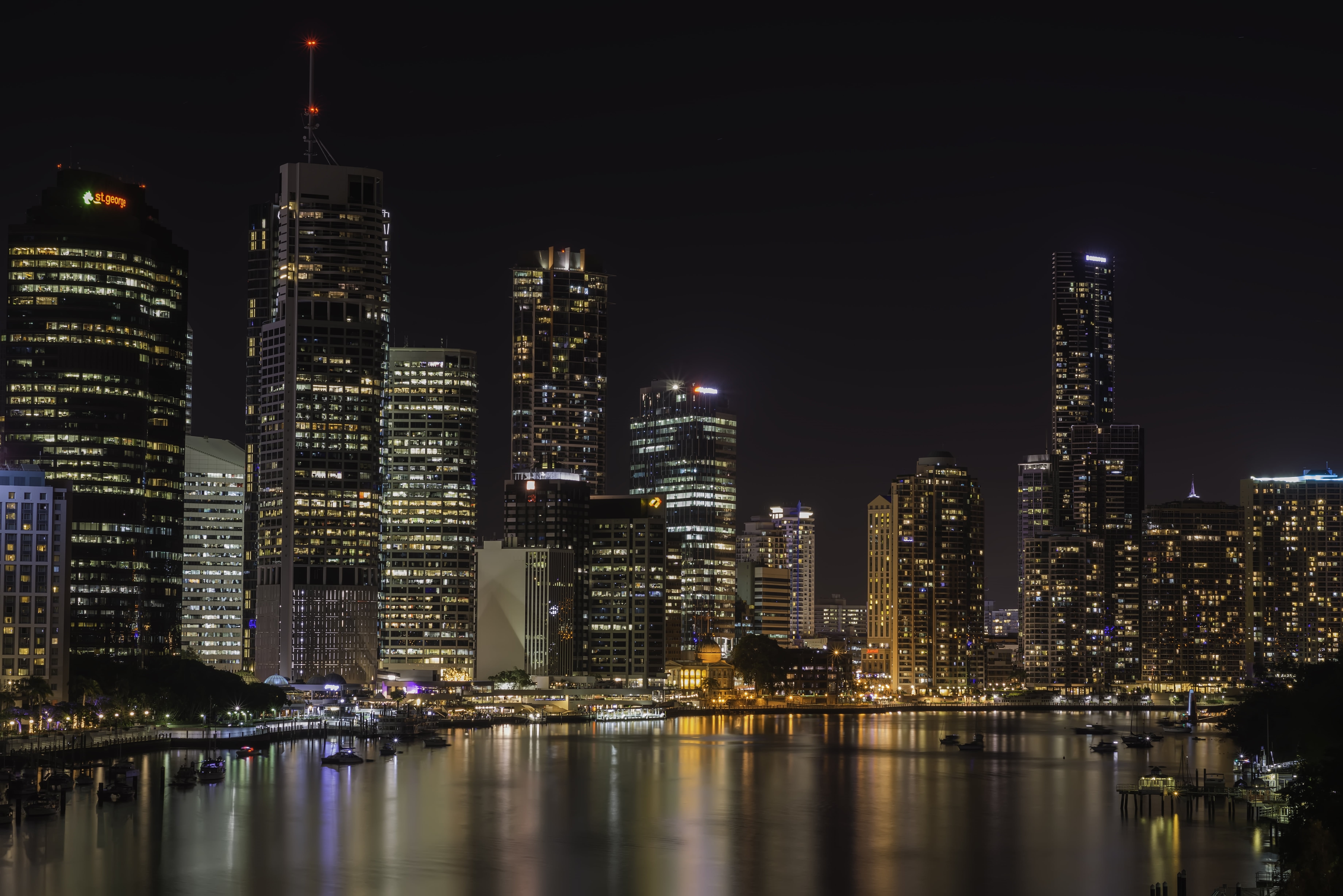 water, brisbane, f1.8, night, cc, kangaroo  point, high-rise buildings, body, australia, photography, City by Night, rise, skyscraper, photo, downtown District, HD Wallpaper