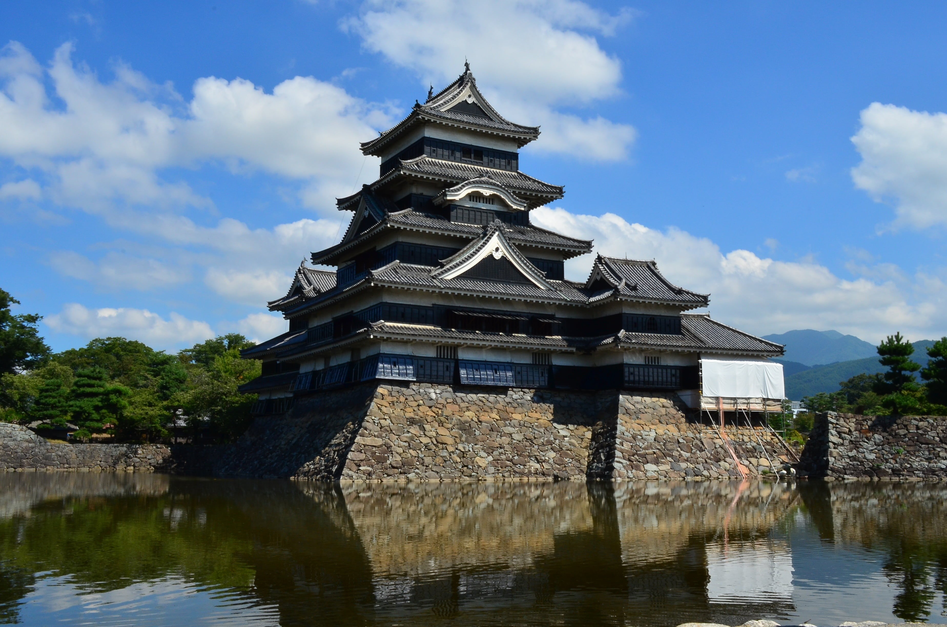 japan, day, famous Place, temple, tree, cloud - sky, water, cultures, built structure, architecture, black, sky, nature, east Asian Culture, reflection, HD Wallpaper