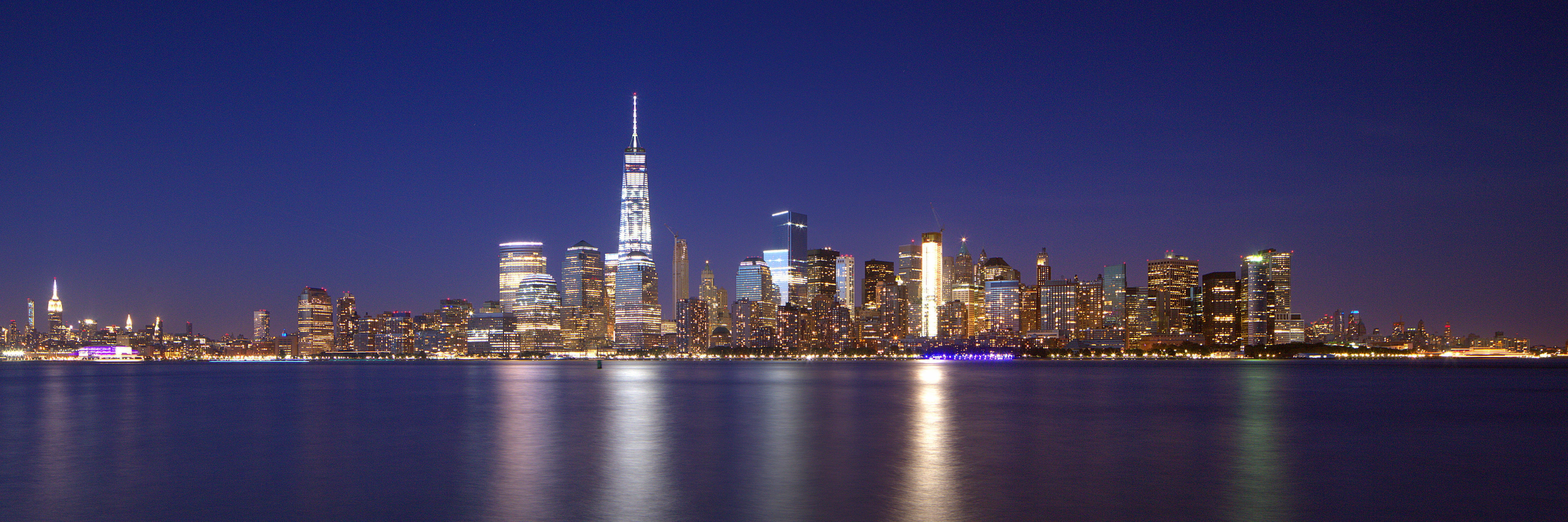 Manhattan  #Skyline, near, water, urban Skyline, ニュ, NJ, building Exterior, ESB, body of water, ヨ, urban Scene, built Structure, lighted, downtown District, HD Wallpaper