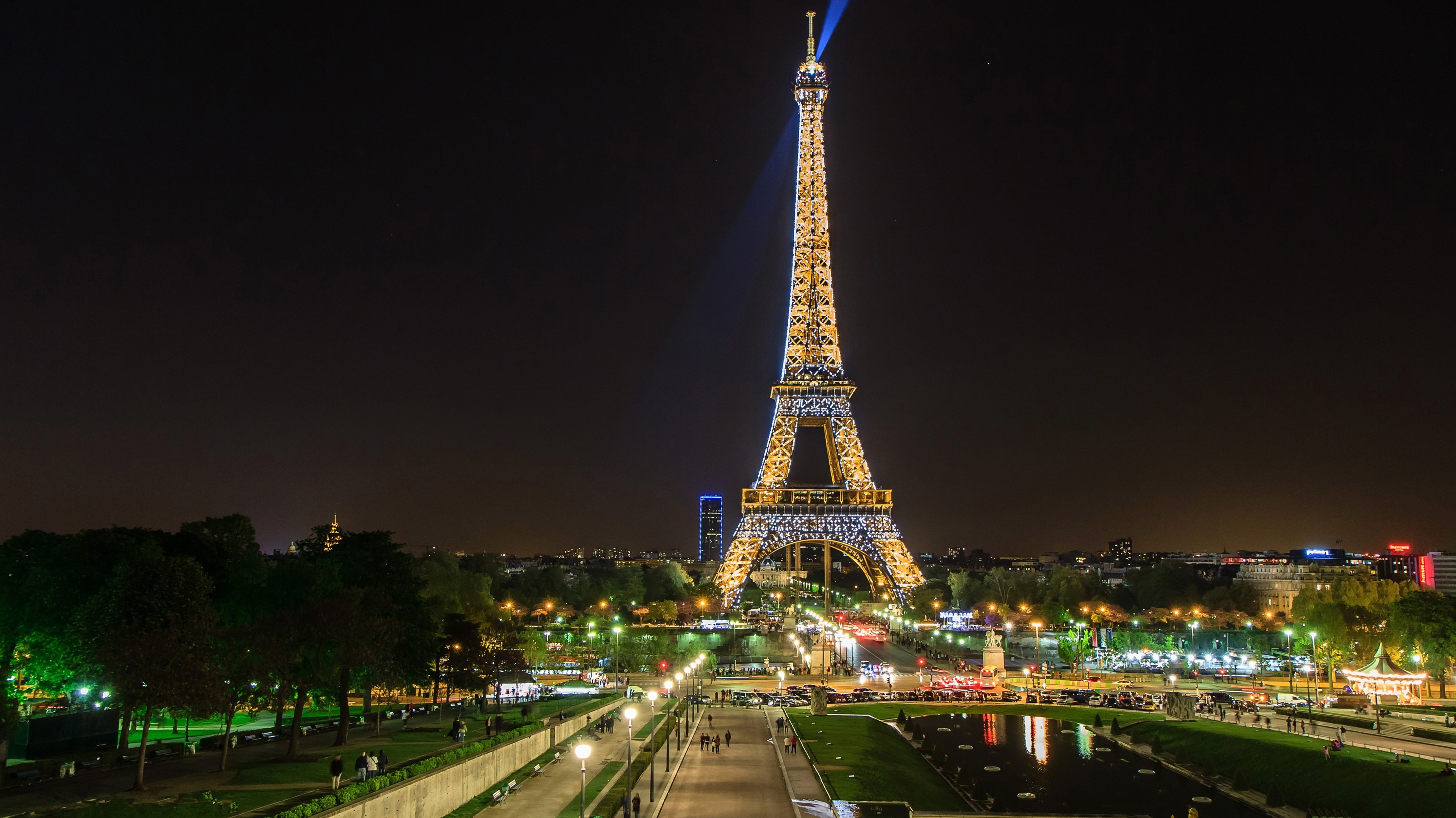 Night, View, France, Paris, Beautiful, Spotlight, 4K, Tower, Eiffel, HD Wallpaper