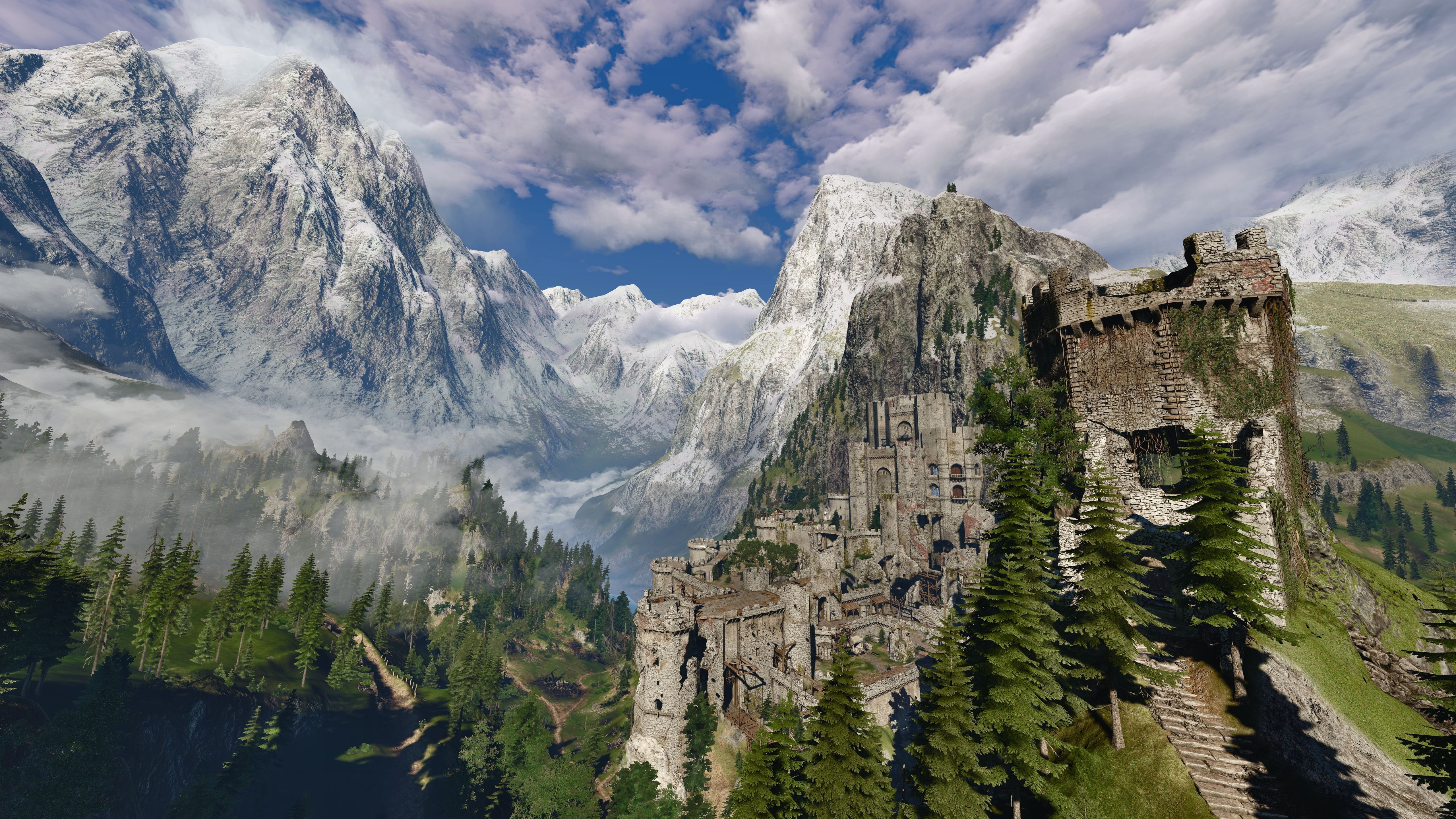tree, 5K, tranquil scene, day, environment, Kaer Morhen, architecture, plant, scenics - nature, sky, no people, non-urban scene, video games, outdoors, HD Wallpaper