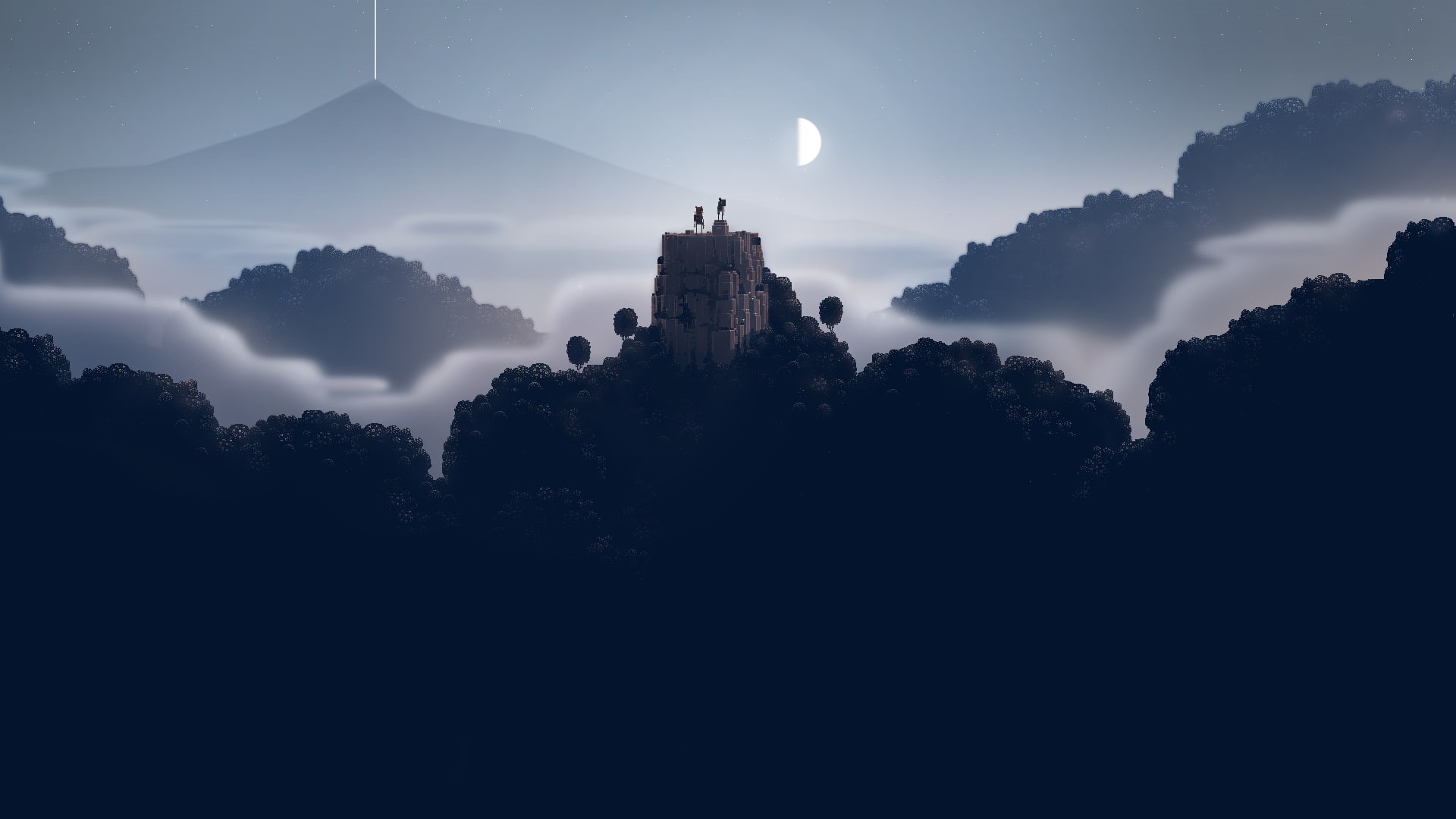Moon, building exterior, history, cloud - sky, spirituality, sky, video games, religion, built structure, 1080P, Superbrothers: Sword and Sorcery EP, nature, HD Wallpaper