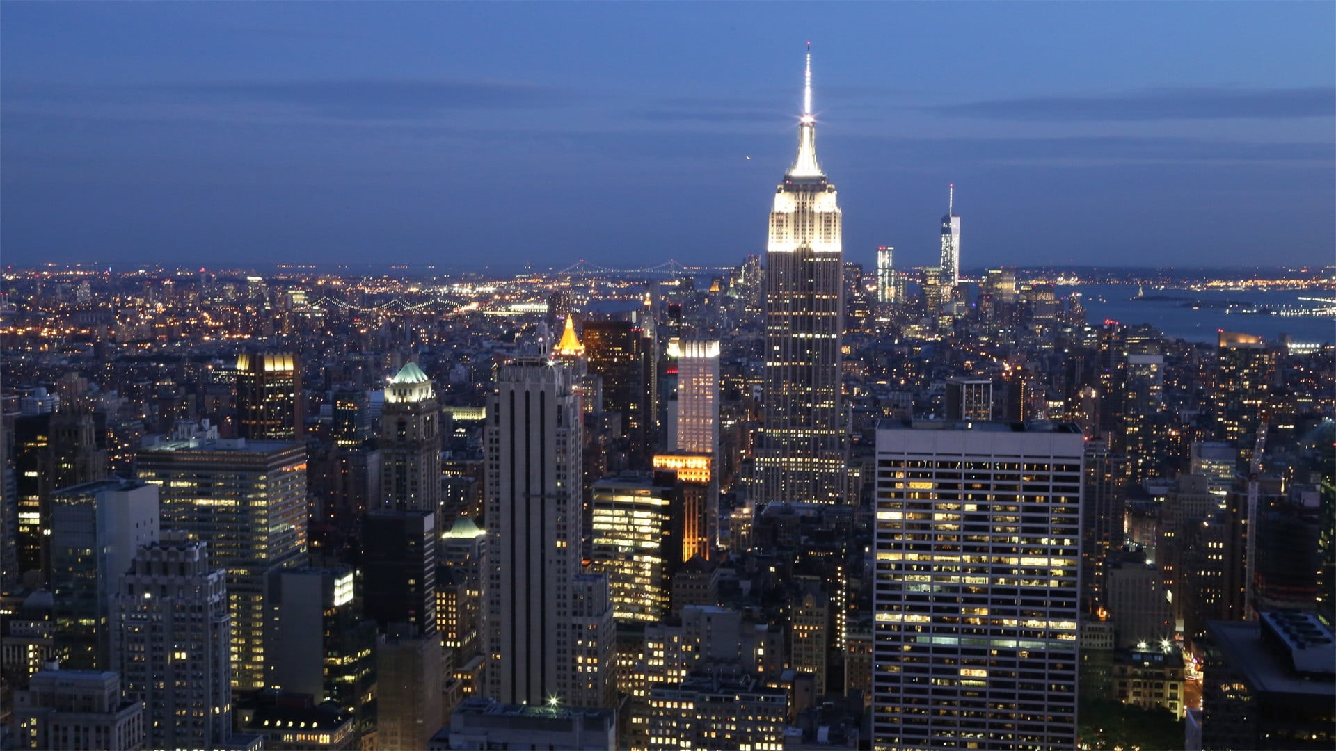 landscape, no people, Manhattan, new, residential district, city lights, empire, travel destinations, tower, 1080P, cityscape, travel, state, sky, architecture, HD Wallpaper