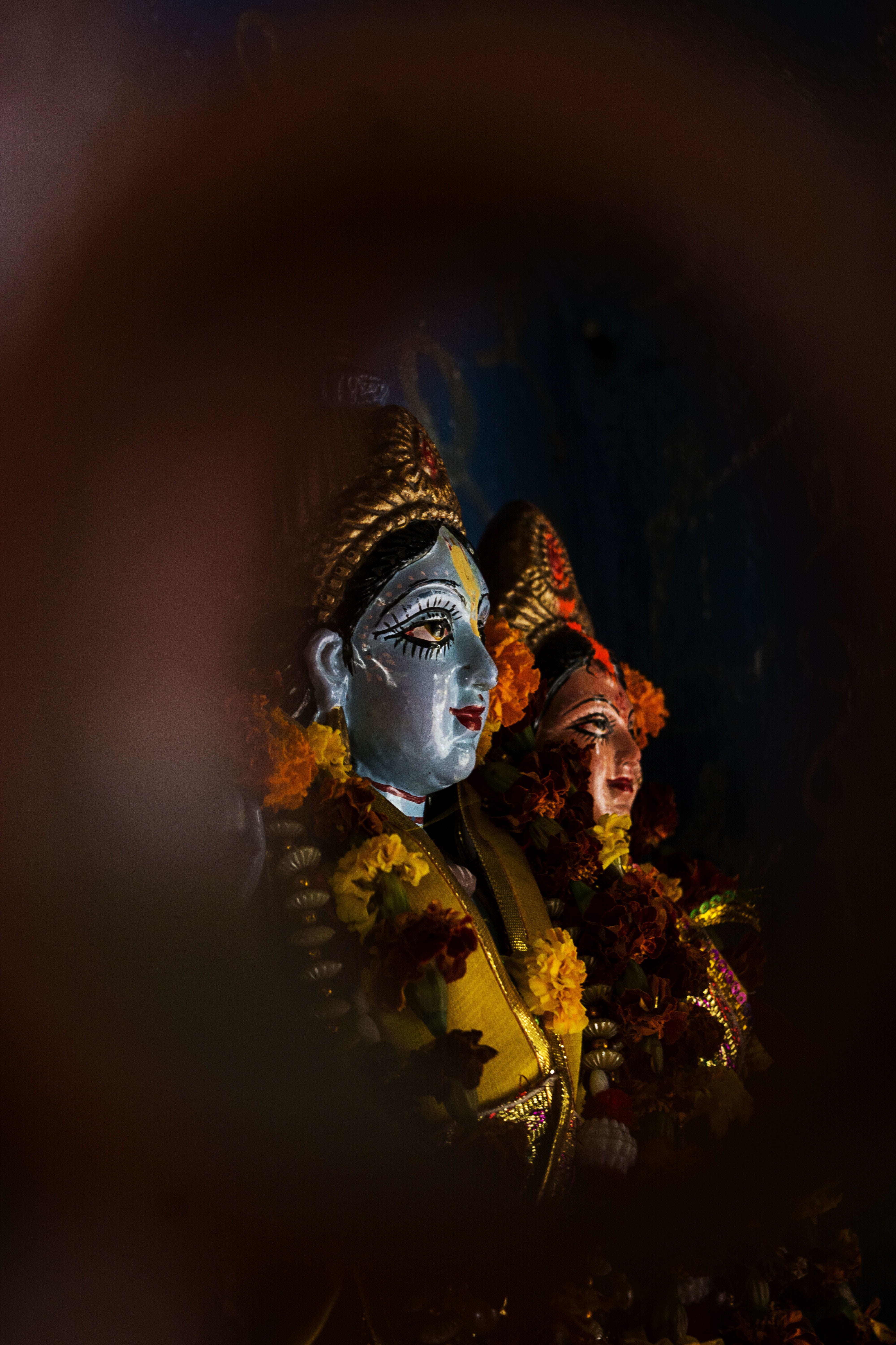 idol, sacred, wear, place of worship, religion, hindu, culture, veil, art and craft, representation, close-up, 5K, human representation, indoors, flowers, Phone HD Wallpaper