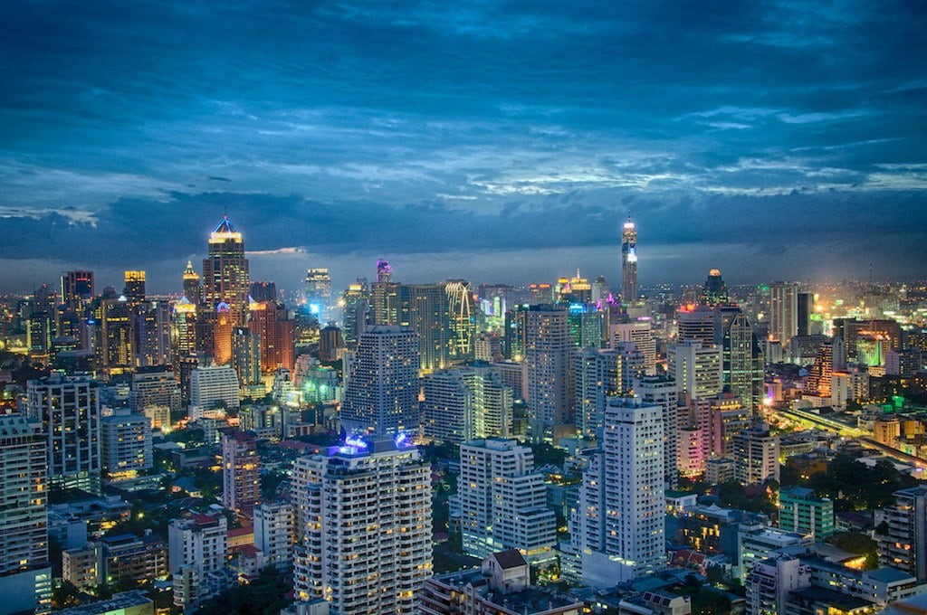 Colourful, buildings, dusk, 480P, Scenic, business, architecture, building Exterior, Bangkok, urban Skyline, cityscape, Night  View, skyscraper, downtown District, HD Wallpaper