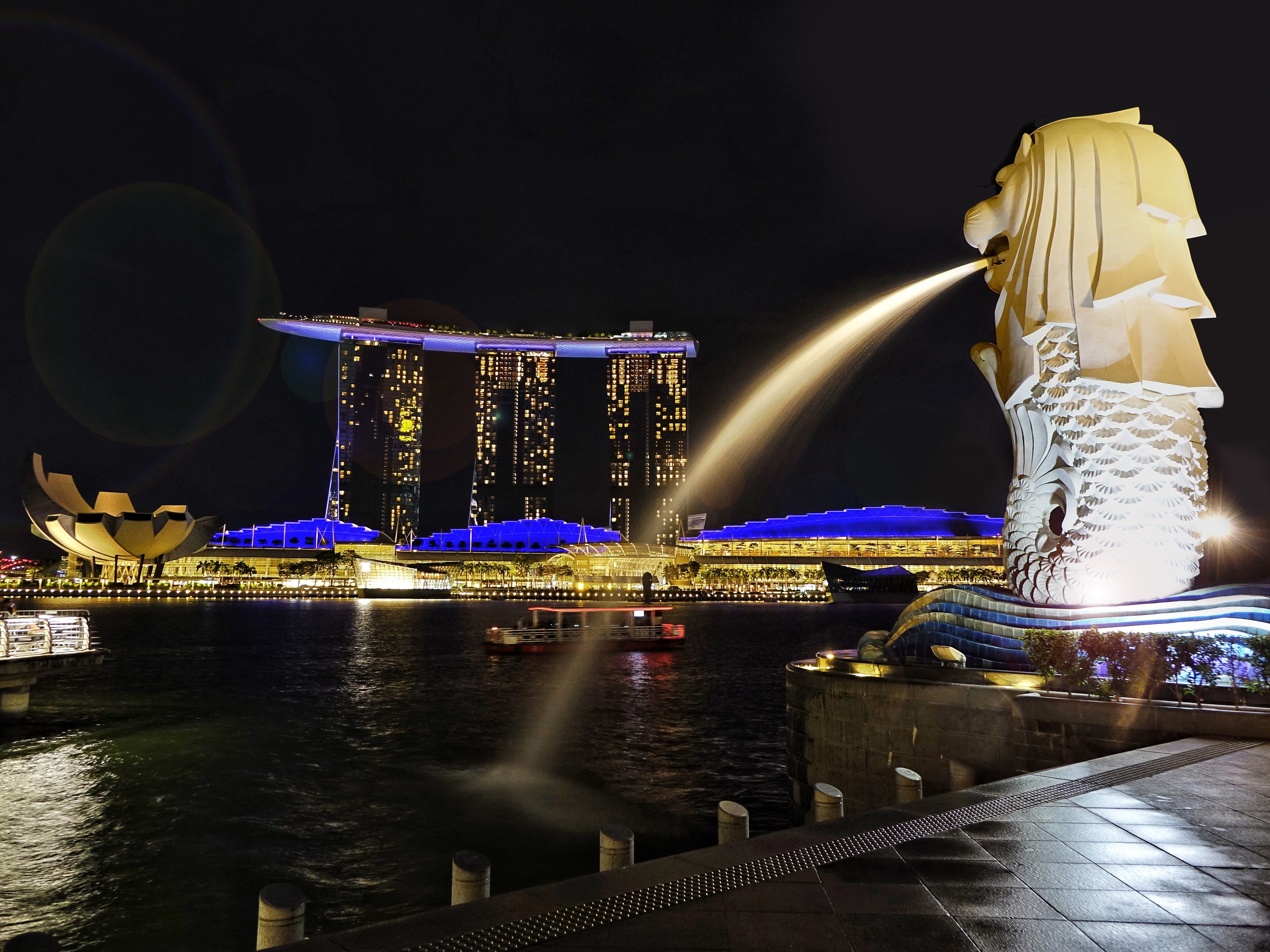 water, lights, icon, art and craft, city, tourism, luxury, travel destinations, motion, night, sands, built structure, fountain, tower, colour, spraying, HD Wallpaper