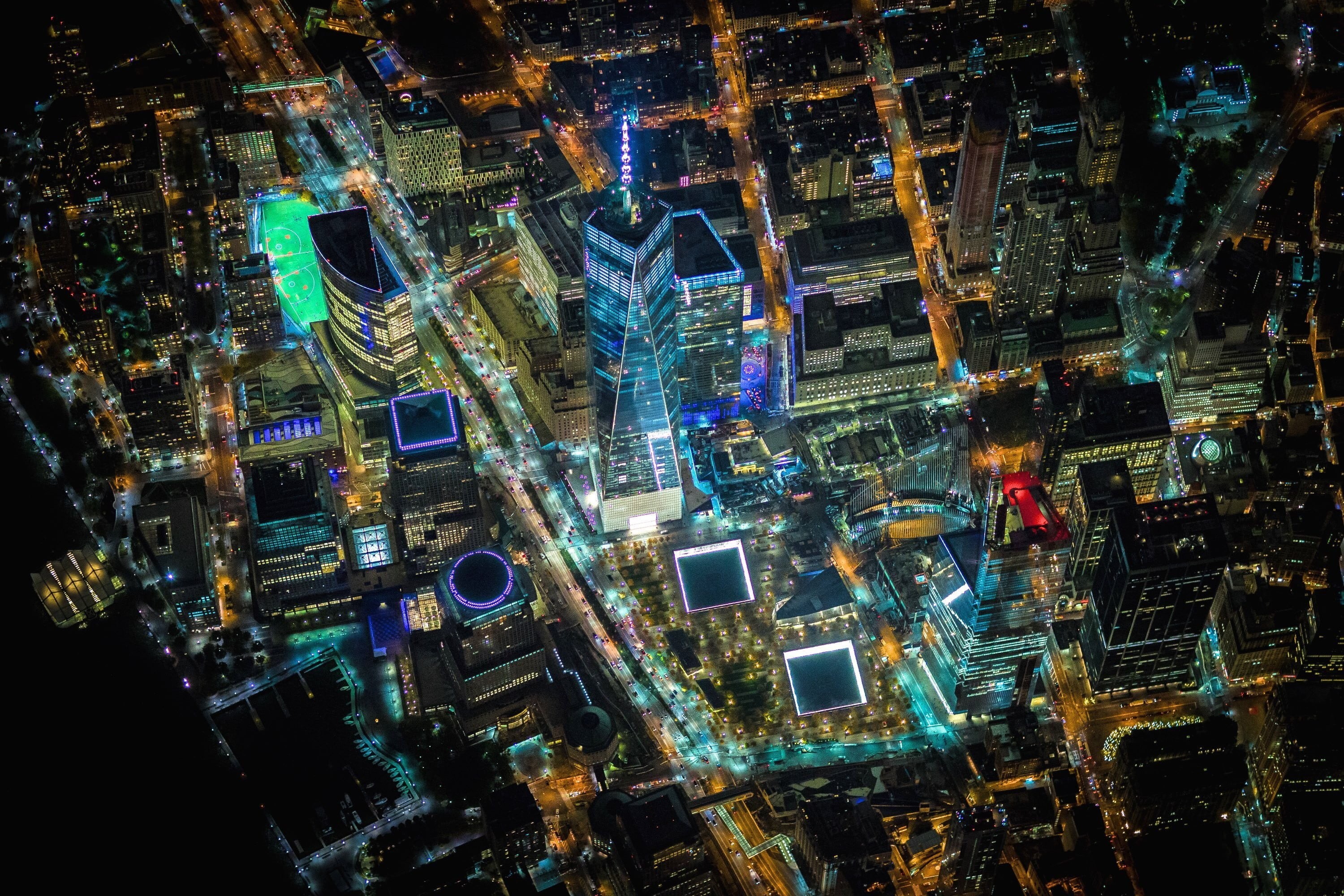 financial district, crowded, city life, tall - high, office building exterior, New York City, building, Manhattan, Vincent Laforet, nightlife, cityscape, HD Wallpaper
