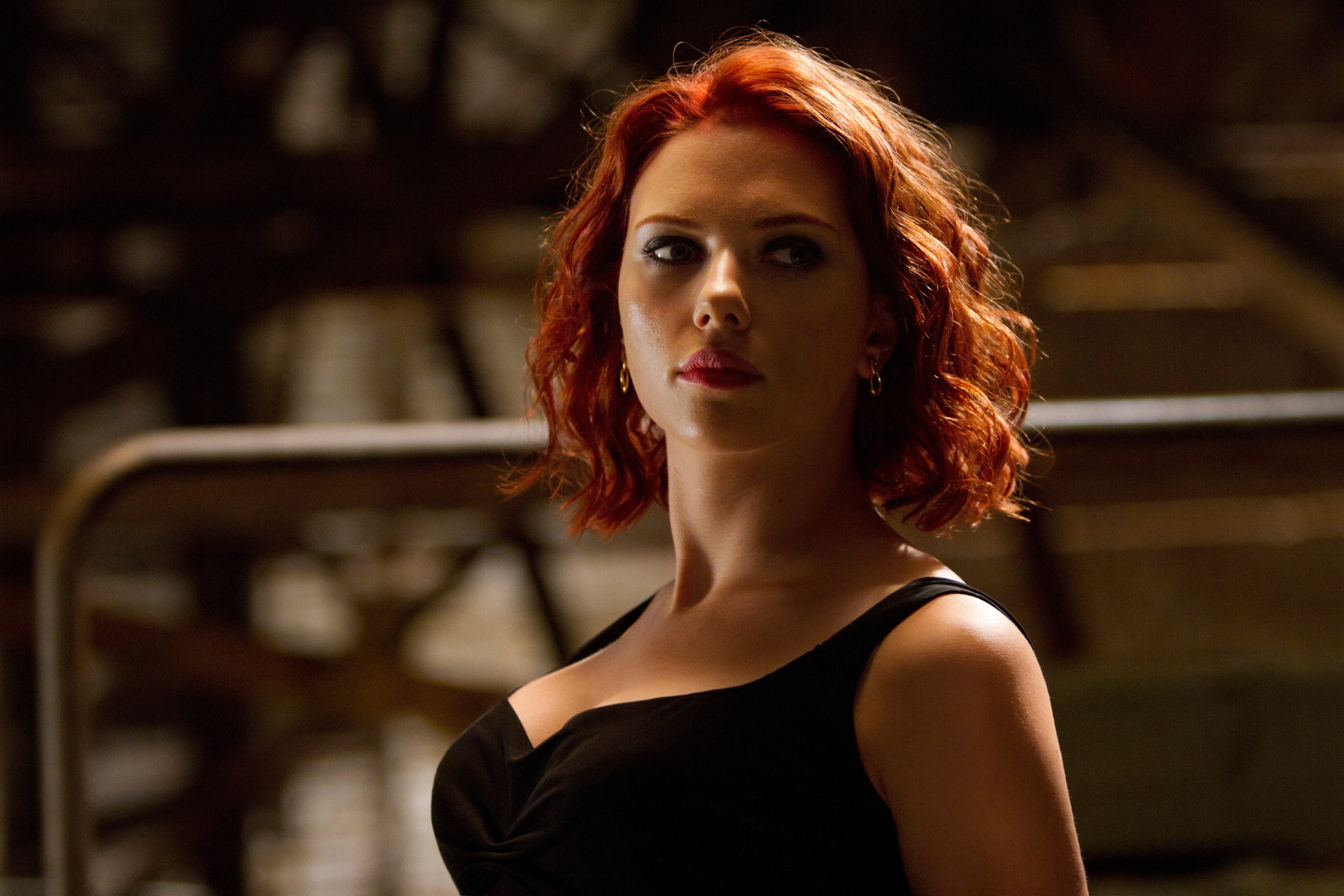 black, young women, dyed red hair, looking at camera, hair, hairstyle, actress, portrait, redhead, beautiful woman, Black Widow, screen shot, contemplation, HD Wallpaper