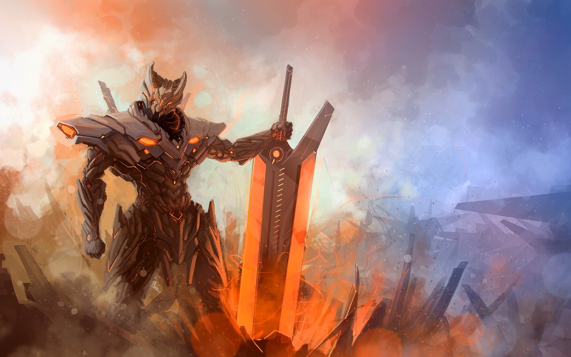 no people, artwork, robot, fire, religion, heat - Temperature, warrior, flame, cyborg, fantasy, devil, fire - Natural Phenomenon, war, motion, exploding, HD Wallpaper