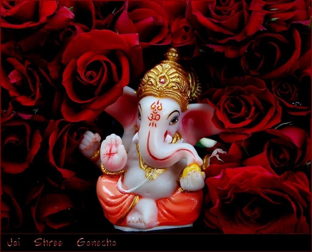 statue, God, red, craft, rose, place of worship, indoors, flower, 480P, religion, human representation, representation, spirituality, sculpture, ganeshay, HD Wallpaper