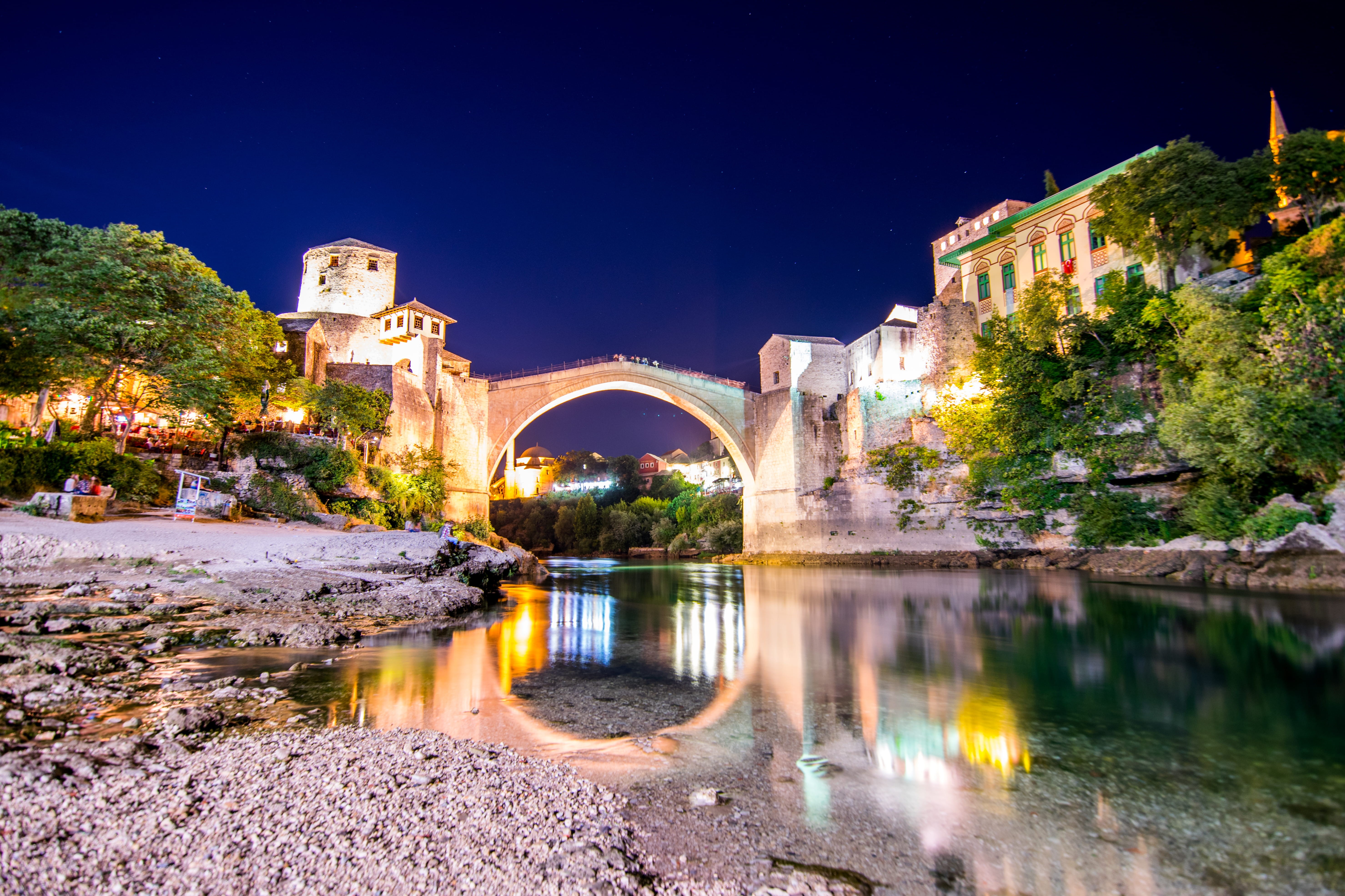 sky, reflection, old city, bosnia herzegovina, built structure, bosnia and herzegovina, turkish, building exterior, architecture, trip, stari most, connection, HD Wallpaper
