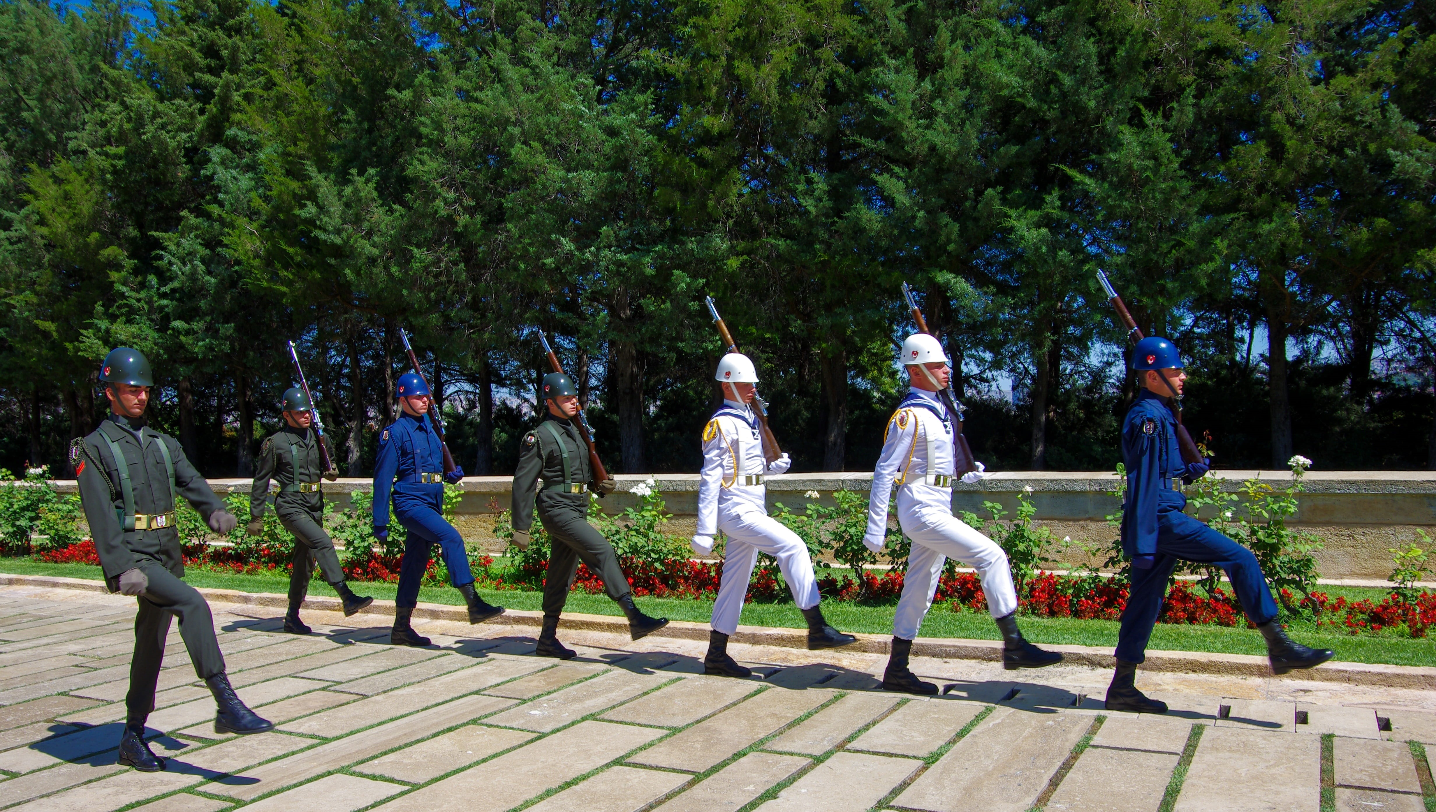 turkish, outdoors, mausoleum, nature, ankara, soldiers, casual clothing, leisure activity, flag, moon and star, park, green color, human representation, HD Wallpaper