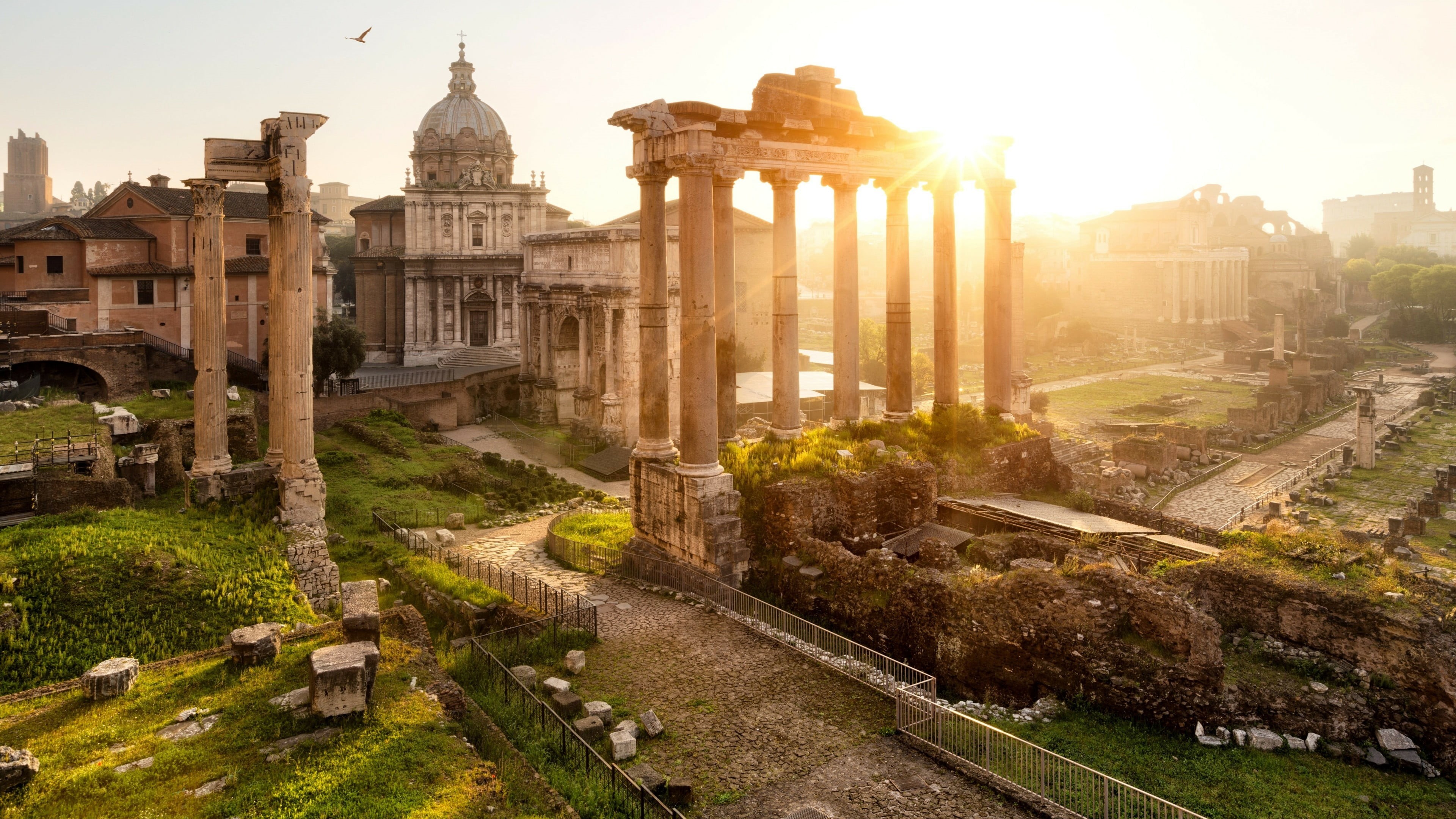 architectural column, ancient, landmark, religion, architecture, travel, history, 4K, city, archaeology, rome, historic site, built structure, roman forum, HD Wallpaper