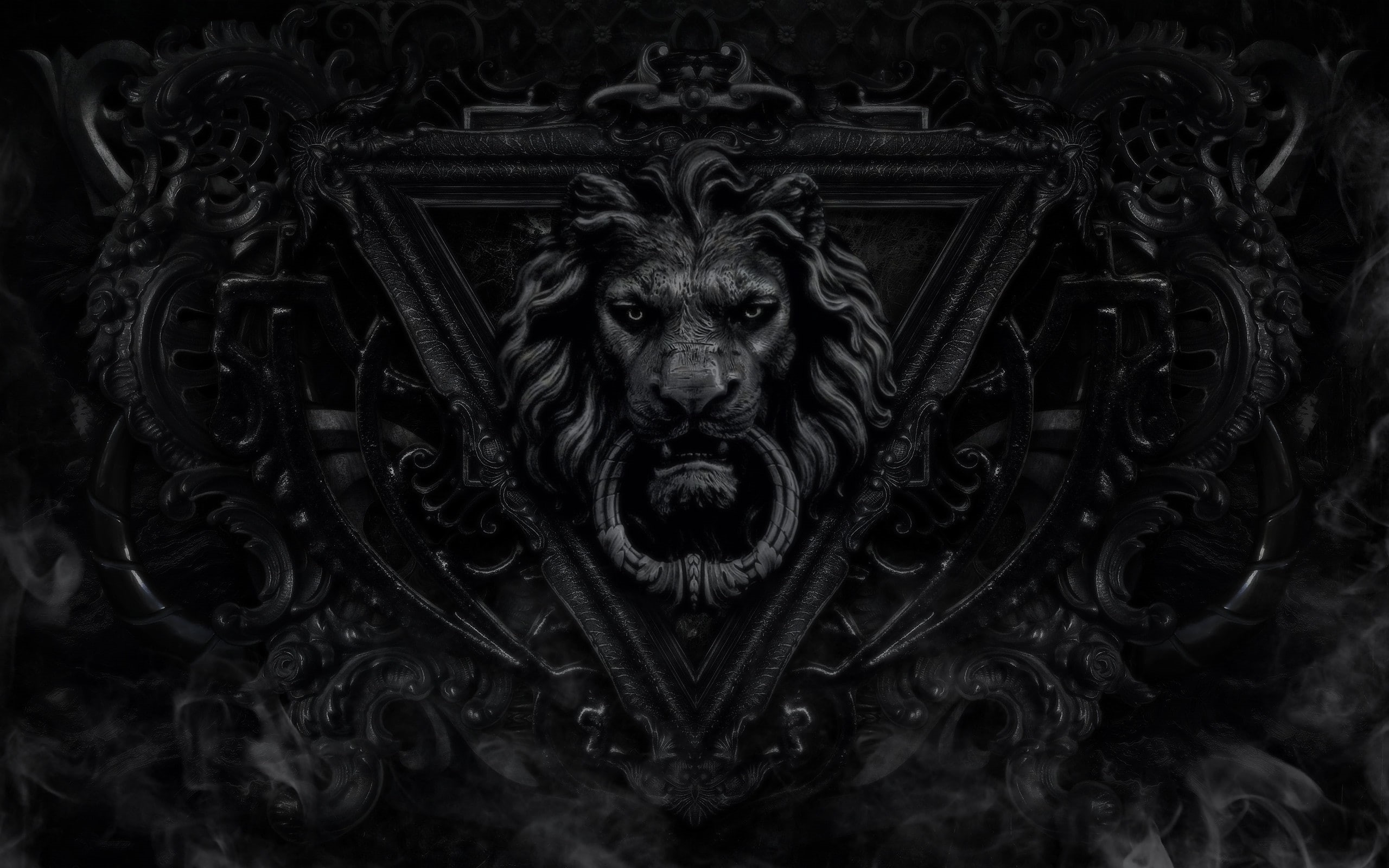 dark, 2K, monochrome, fantasy art, lion, black, HD Wallpaper