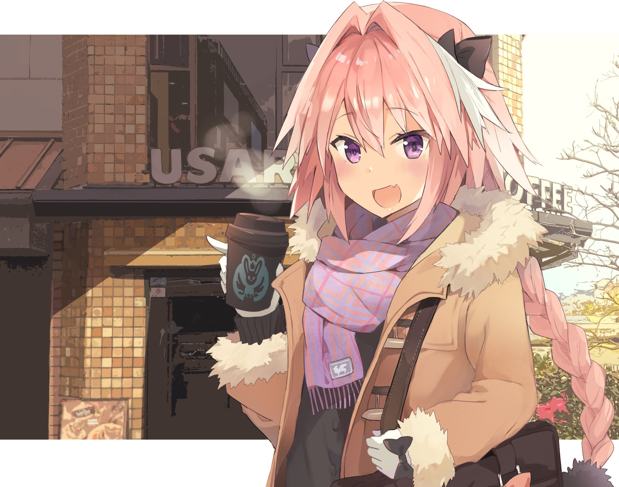 pink hair, 1080P, coffee, Astolfo (Fate/Apocrypha), Fate/Apocrypha, Fate Series, anime boys, Rider of Black (Fate/Apocrypha), HD Wallpaper