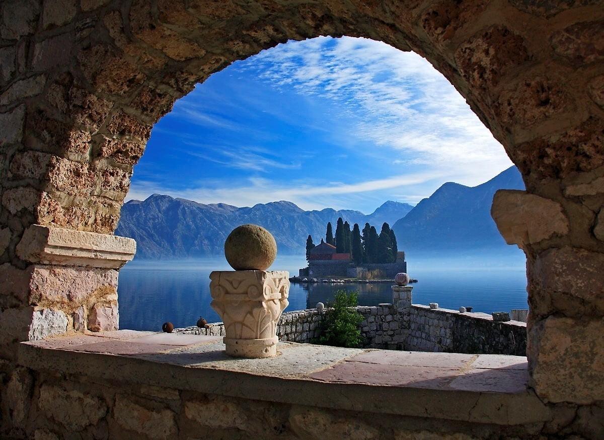 architecture, history, clouds, tranquil scene, nature, Montenegro, mist, arch, mountains, the past, rear view, water, one person, lake, spirituality, brown, HD Wallpaper