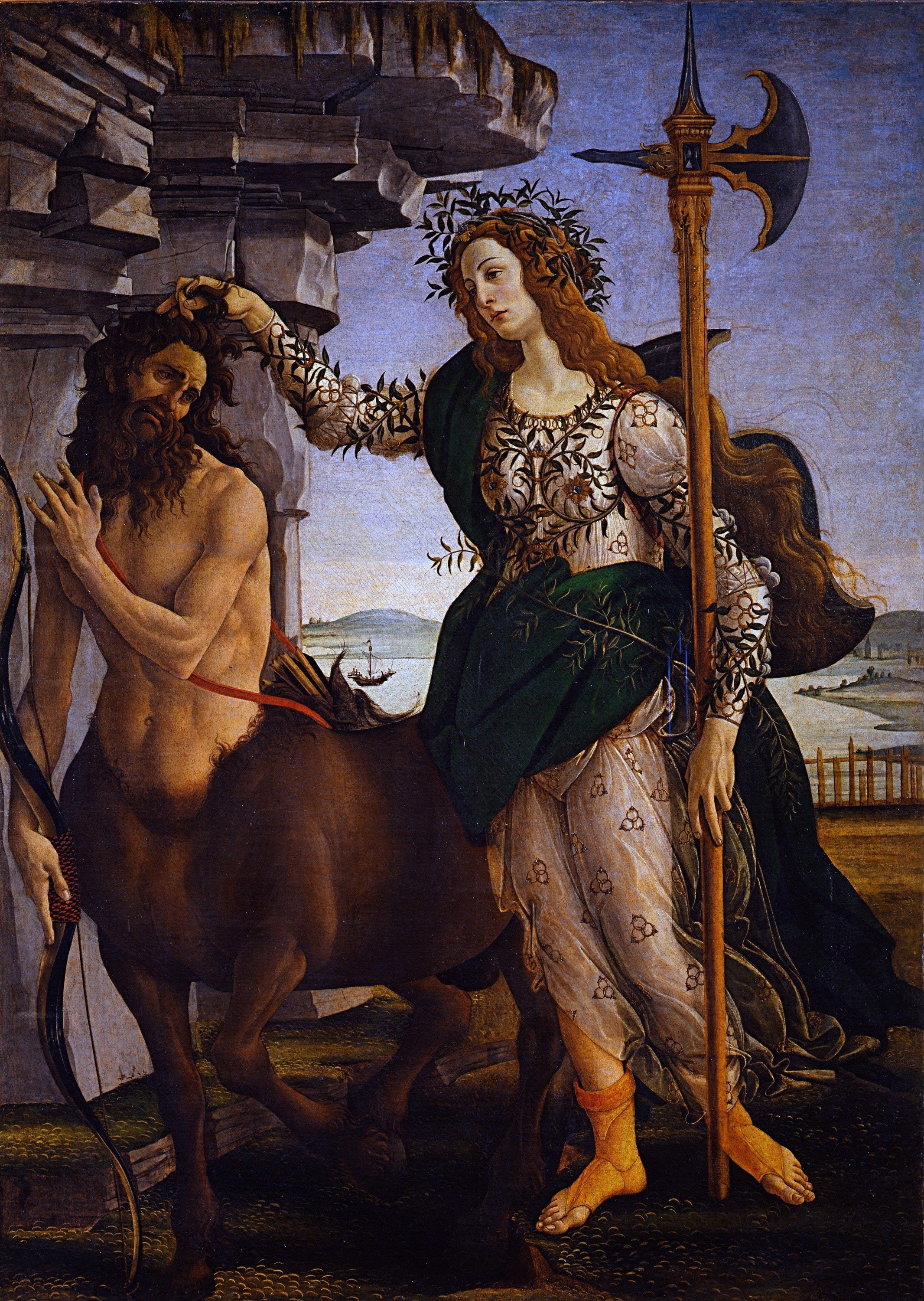 Sandro Botticelli, Pallas and the Centuar, painting, Greek Mythology, 2K, Phone HD Wallpaper