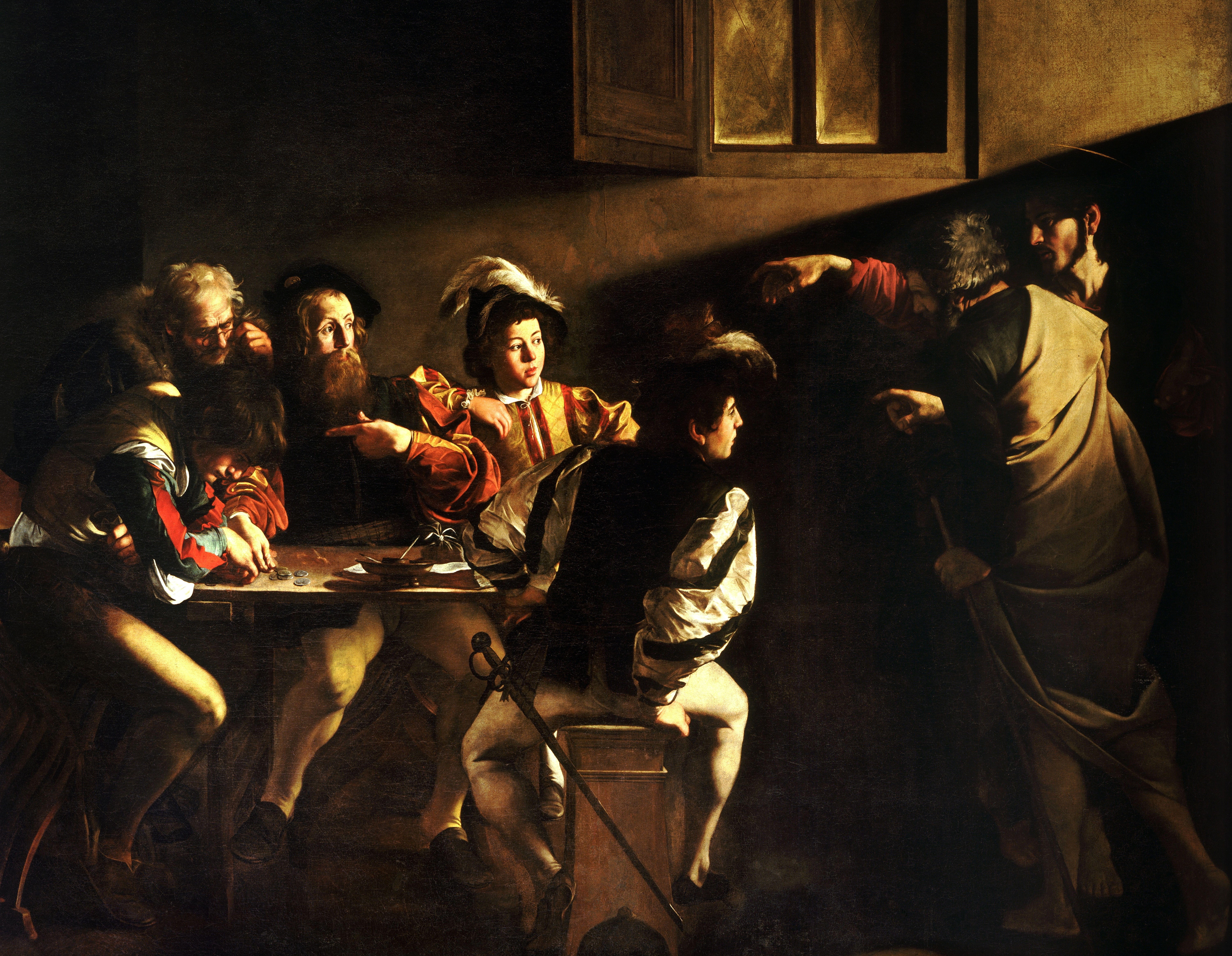 picture, 5K, The Calling Of St. Matthew, mythology, Caravaggio, Michelangelo Merisi da Caravaggio, HD Wallpaper