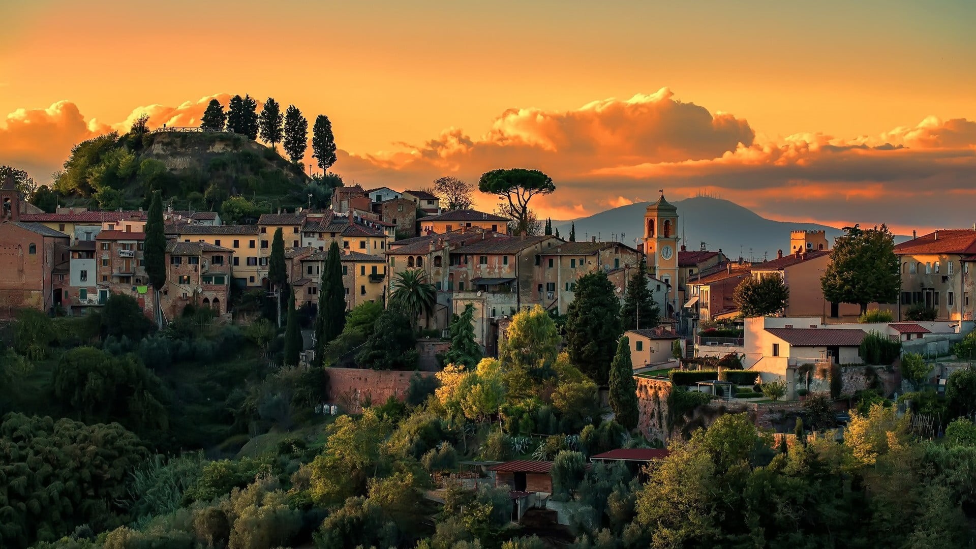 plant, clouds, concrete, house, townscape, beauty in nature, 1080P, hills, old building, scenics - nature, tree, history, built structure, trees, tower, HD Wallpaper