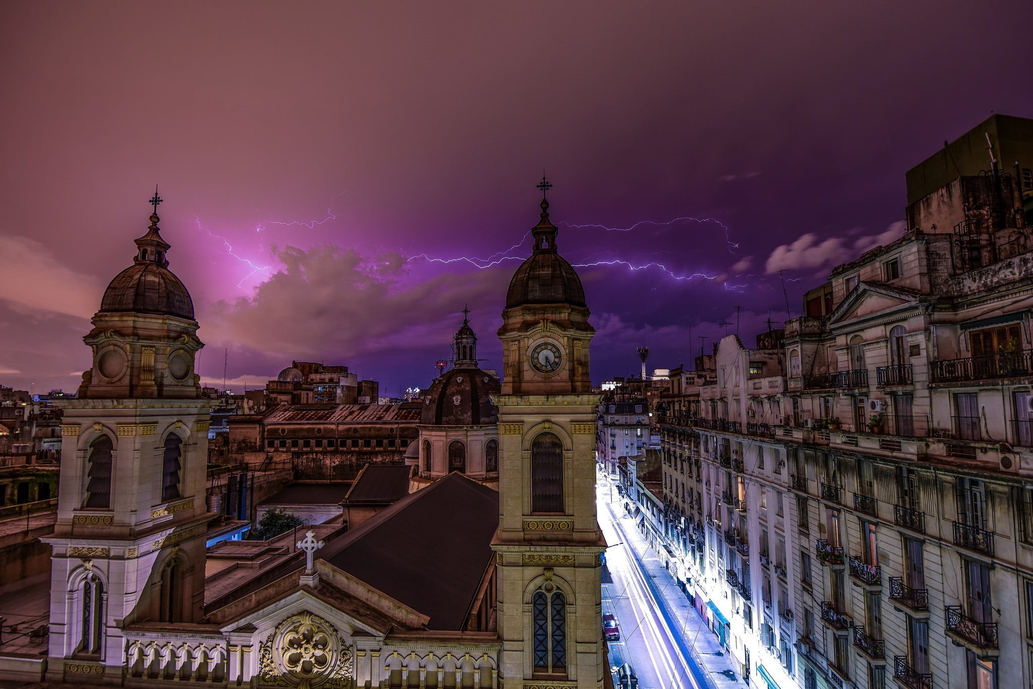no people, sky, the past, built structure, spire, lightning, nature, tower, cityscape, architecture, 1080P, brown, white, long exposure, building exterior, HD Wallpaper