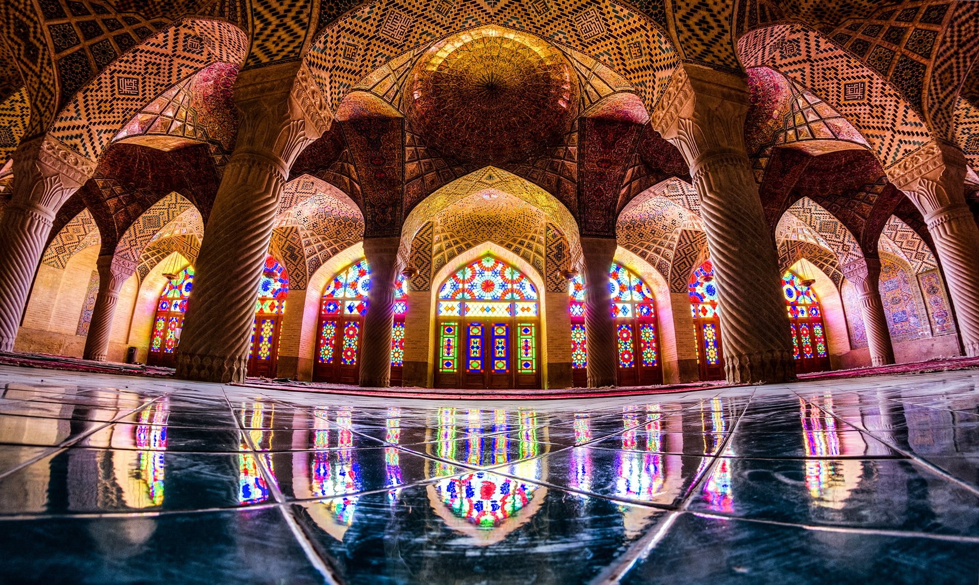 Nasir al-Mulk Mosque, colorful, Iran, reflection, Islamic architecture, architecture, 1080P, mosque, HD Wallpaper