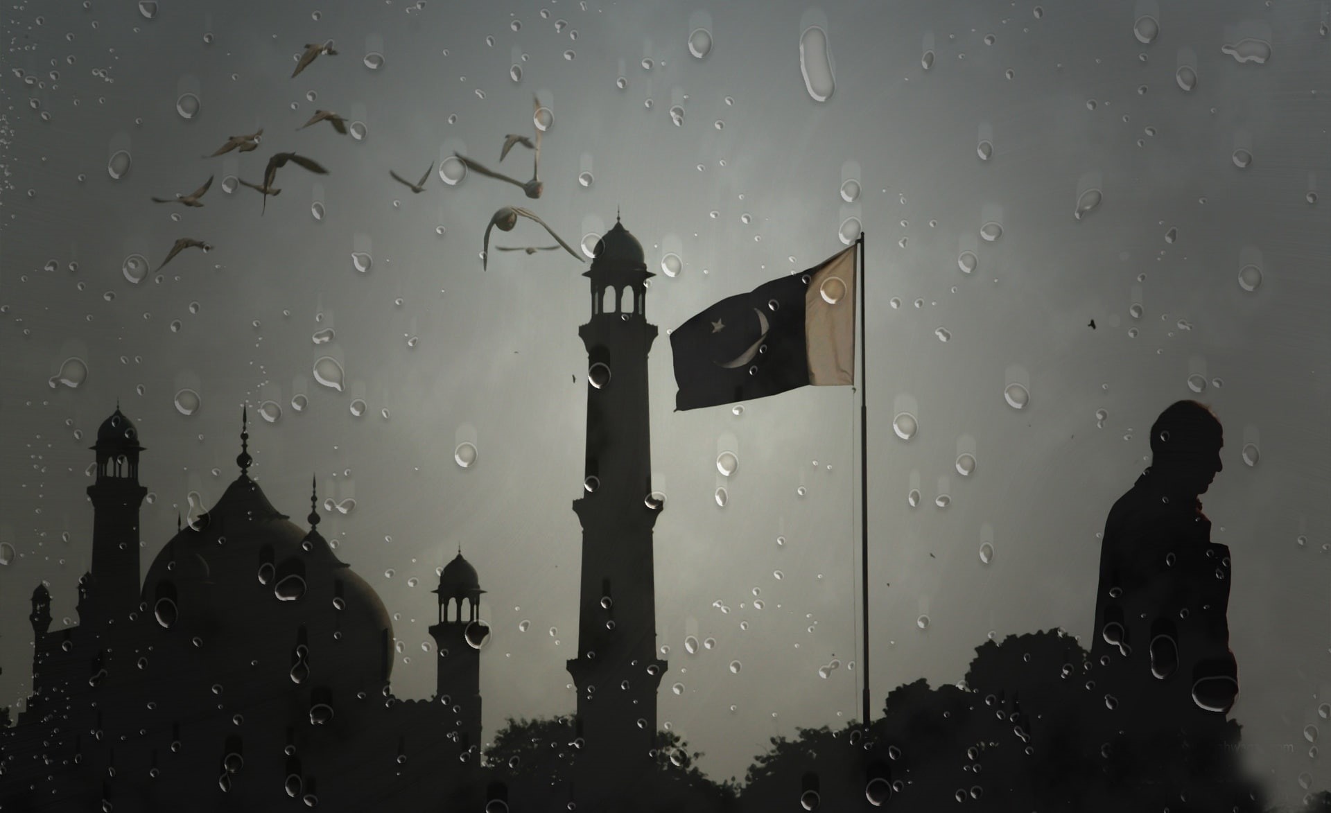 motion, Creative, silhouette, Pakistan, 1080P, mosque, nature, sky, glass - material, lahore, window, water, architecture, transparent, outdoors, built structure, HD Wallpaper