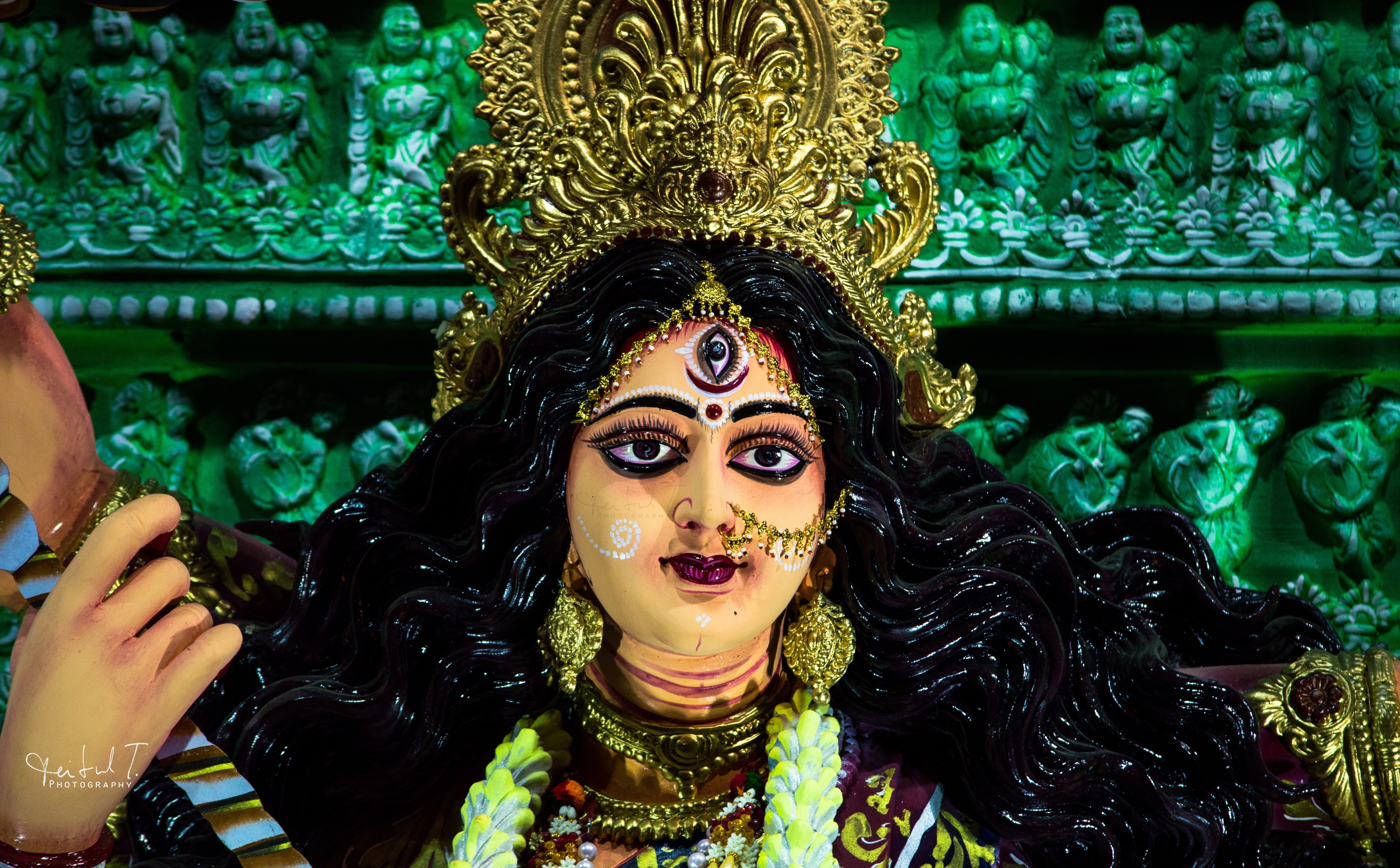 Asia, hairstyle, mouth open, durga, close-up, make-up, festival, adult, leisure activity, front view, one person, statue, costume, young women, headshot, HD Wallpaper